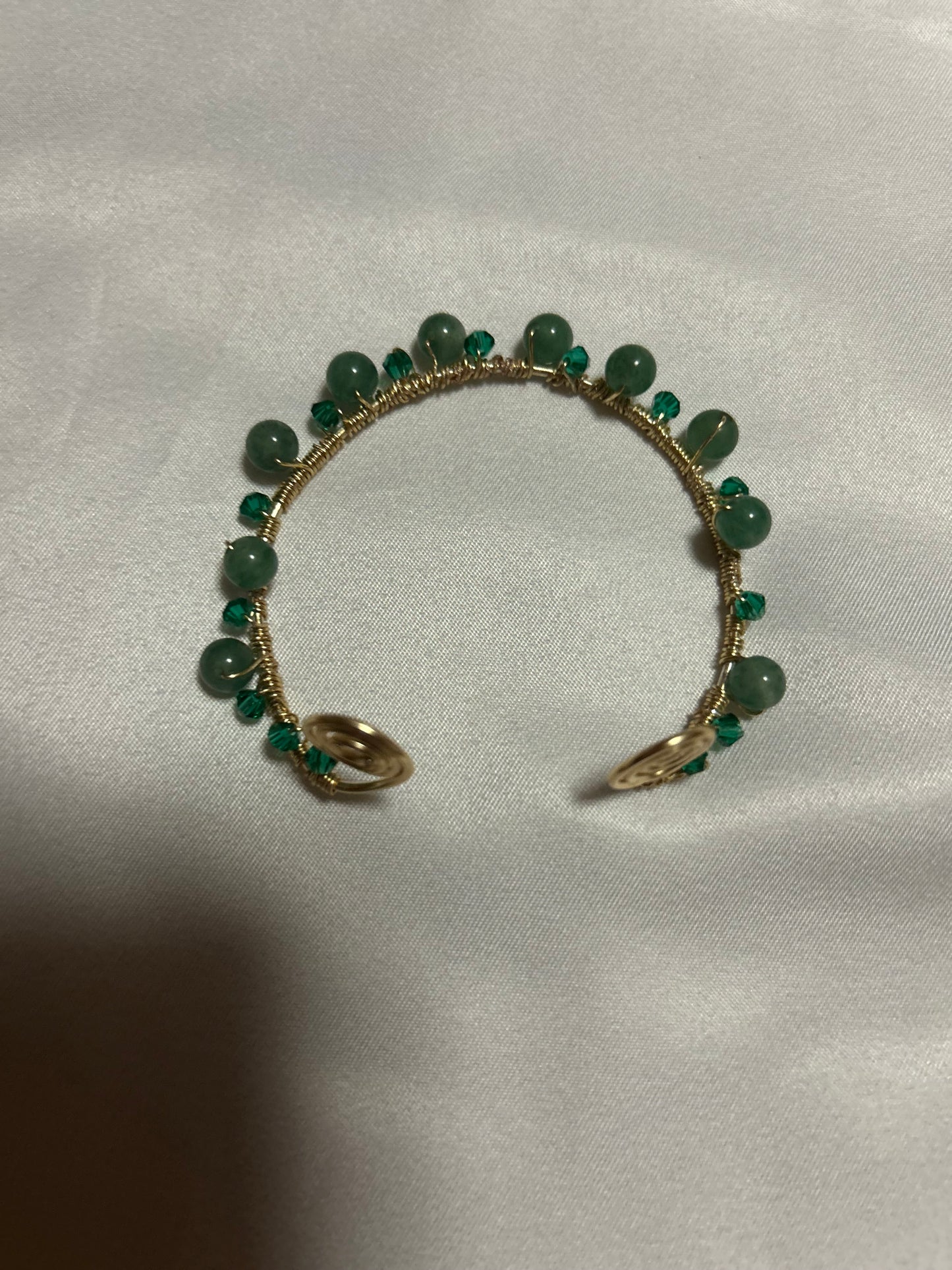 Adjustable Spiral Bracelet Cuff- Green Aventurine (Gold)
