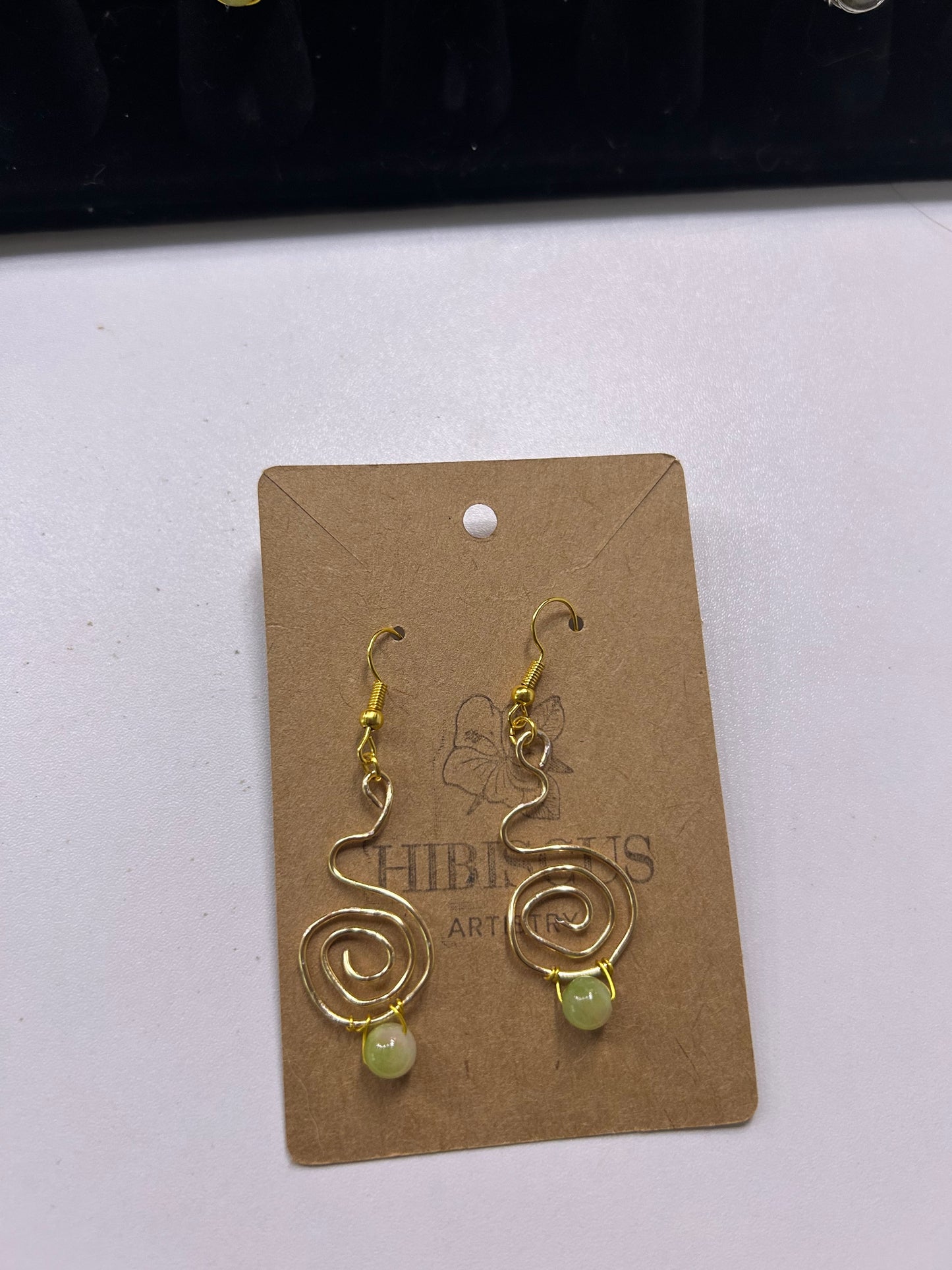 Gold Spiral Earrings - Watermelon Quartz (Green)