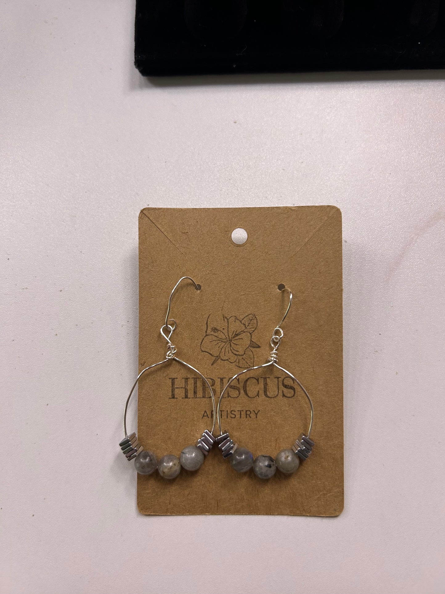 Silver Wire Wrapped Hoops - Labradorite