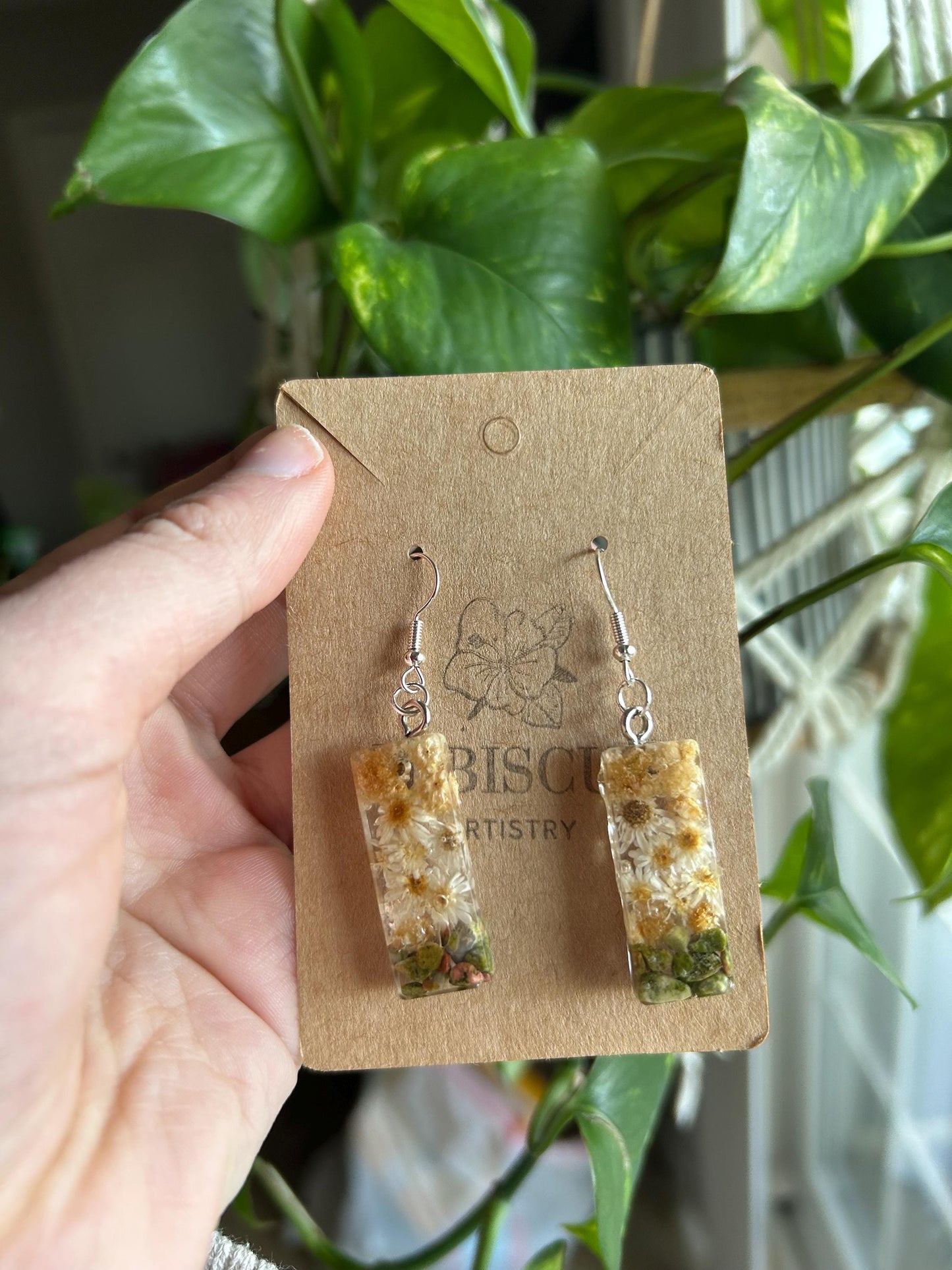 White Daisy & Unakite Earrings