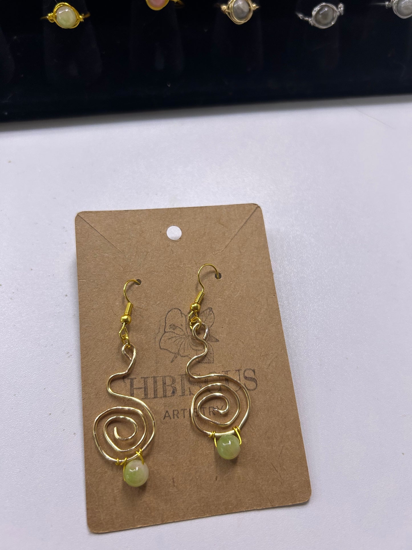 Gold Spiral Earrings - Watermelon Quartz (Green)