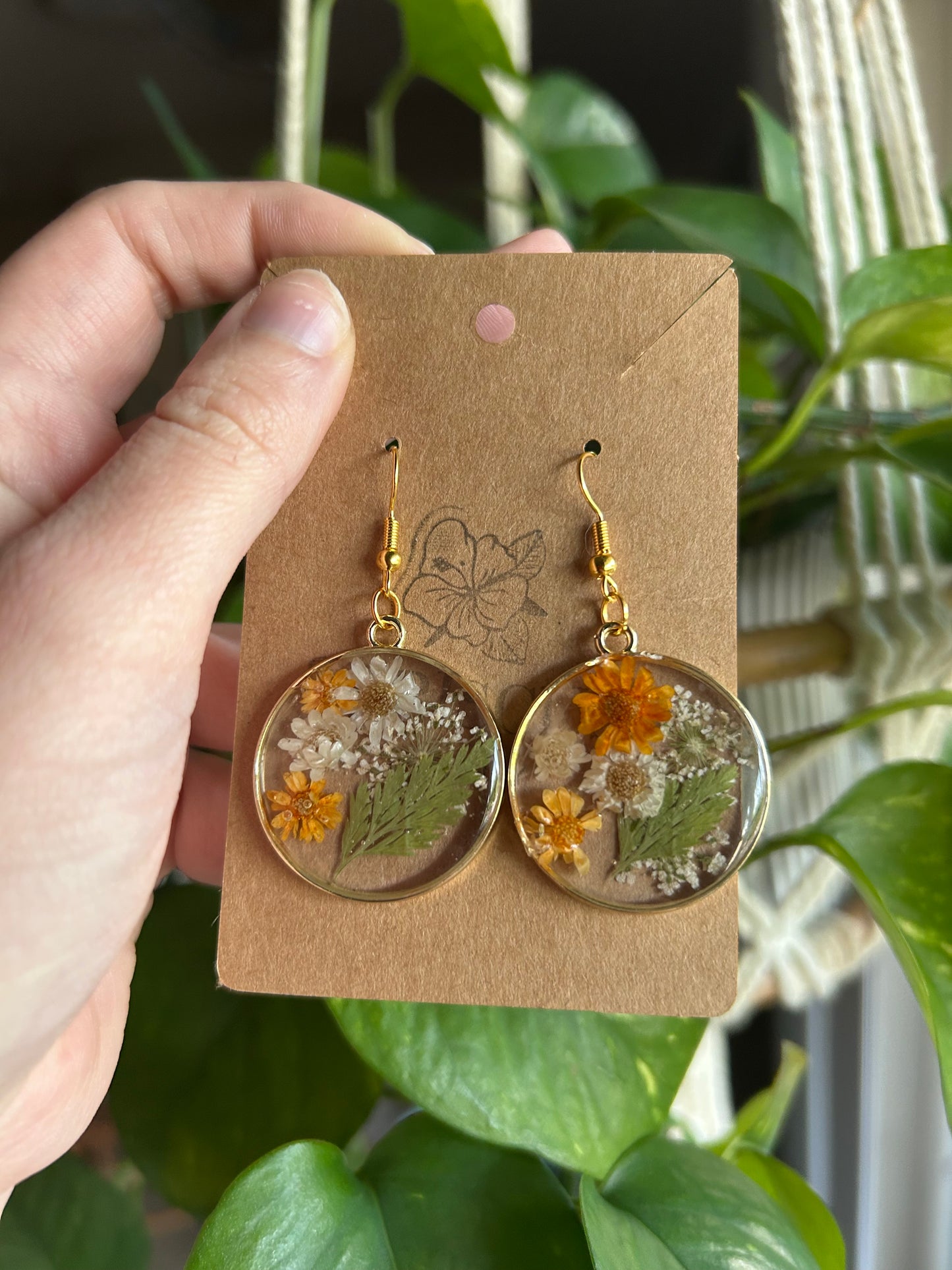 Pressed Orange/White Floral Earrings