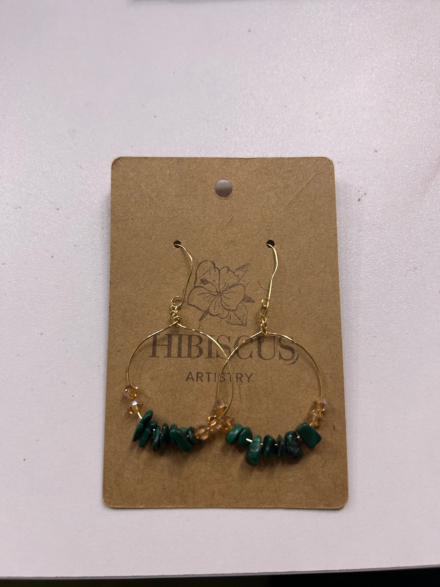 Gold Malachite Hoop Earrings