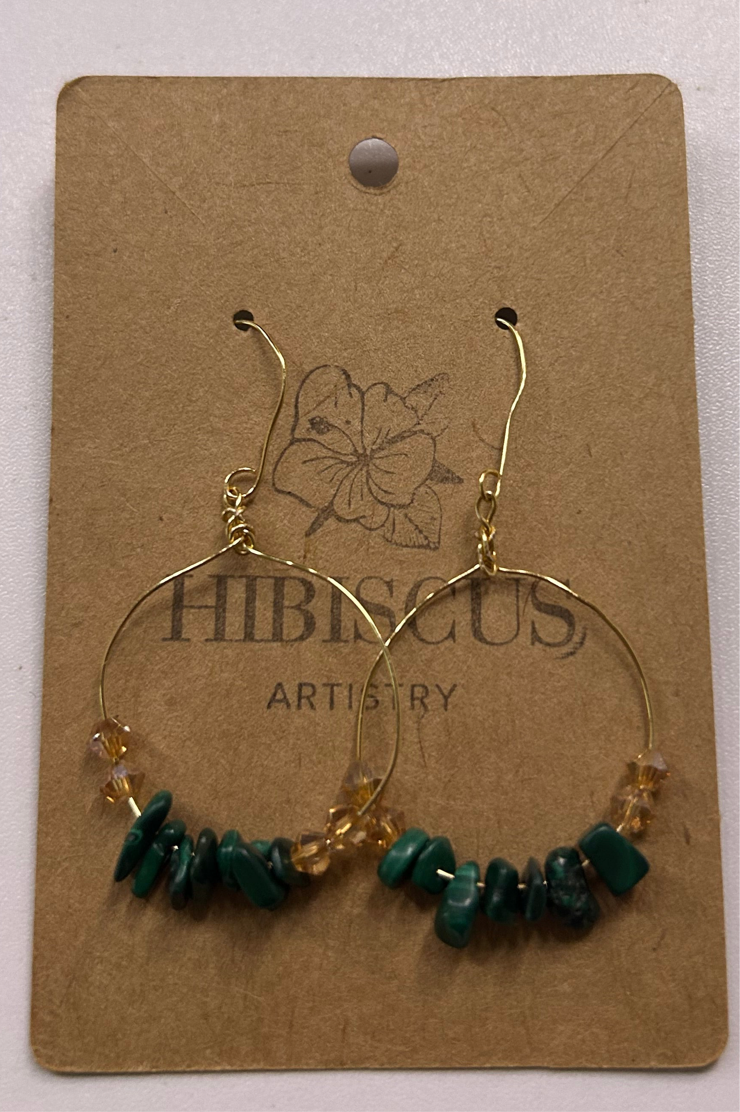 Gold Malachite Hoop Earrings