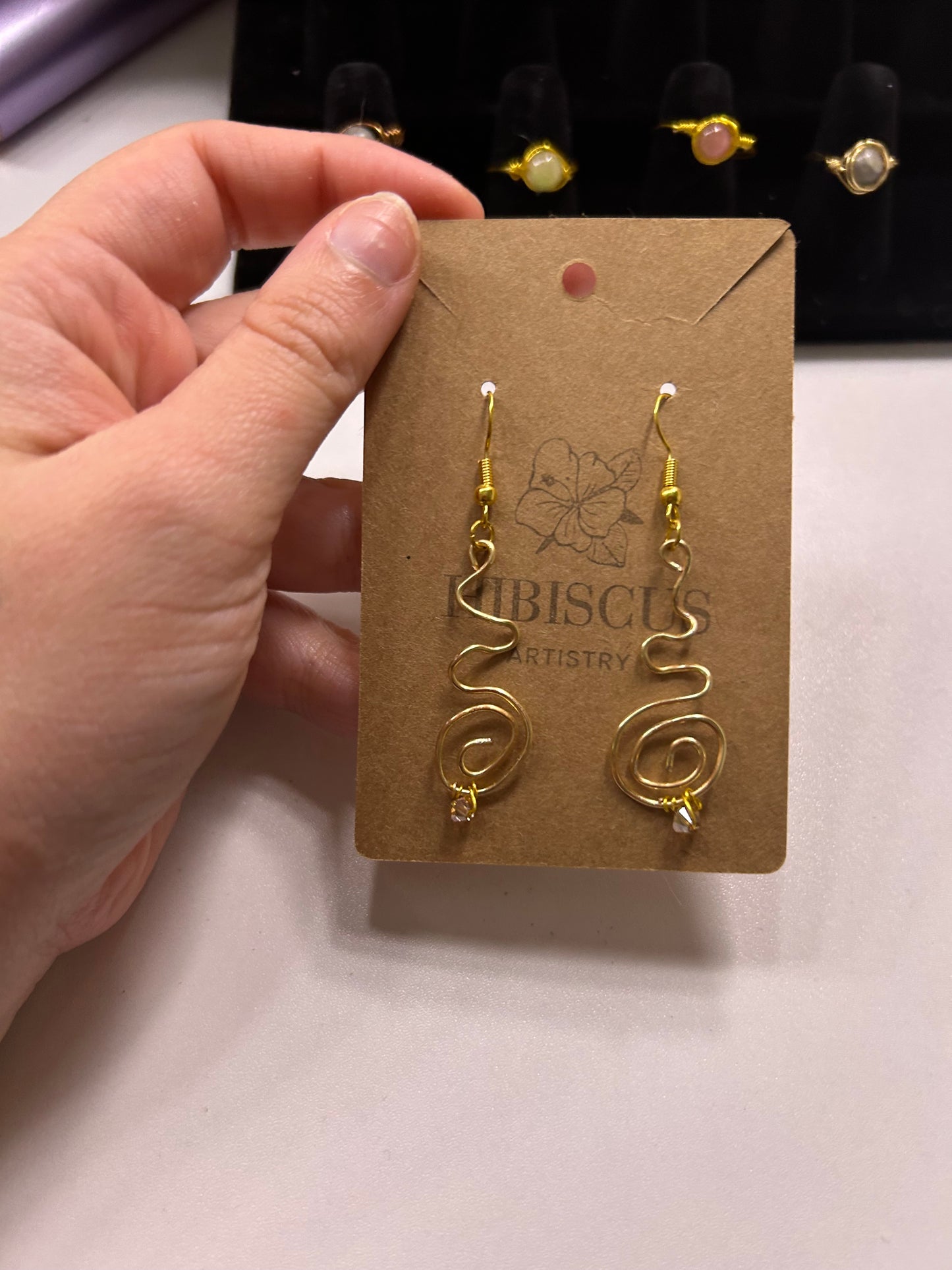 Gold Spiral Earrings w/ Glass Bead