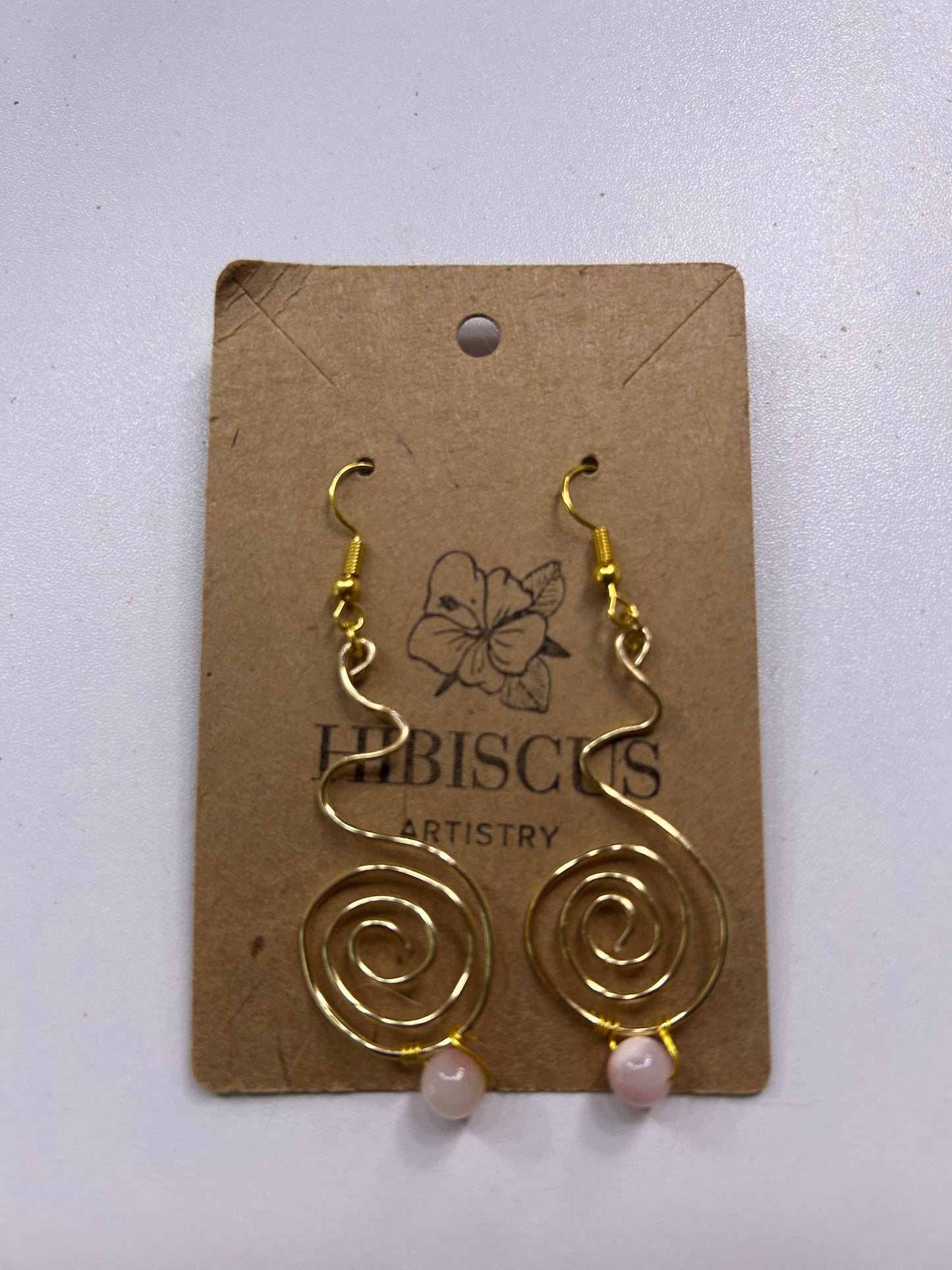 Gold Wire Spiral Earrings - Watermelon Quartz (Pink)