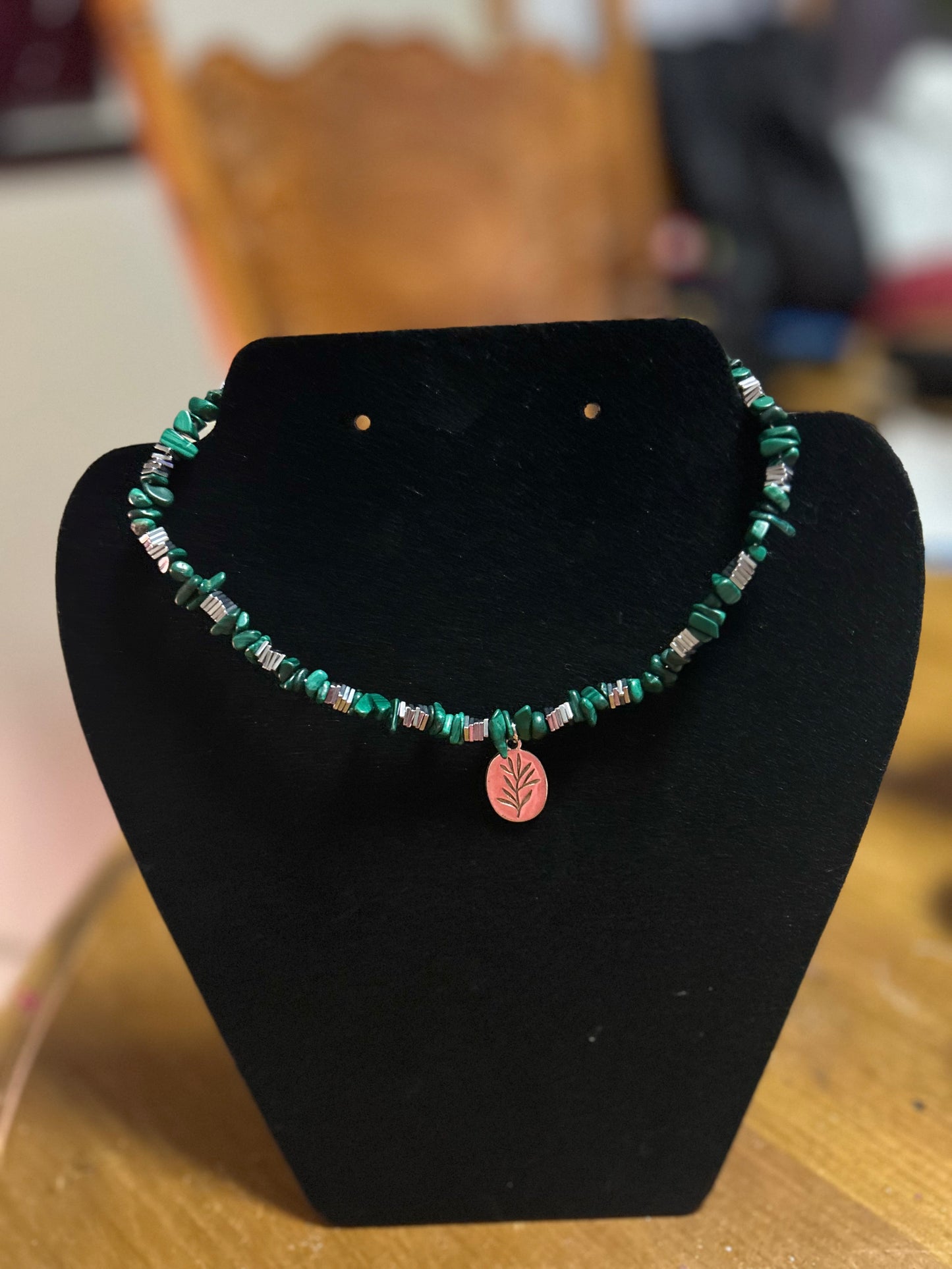 14” Beaded Choker - Malachite & Hematite