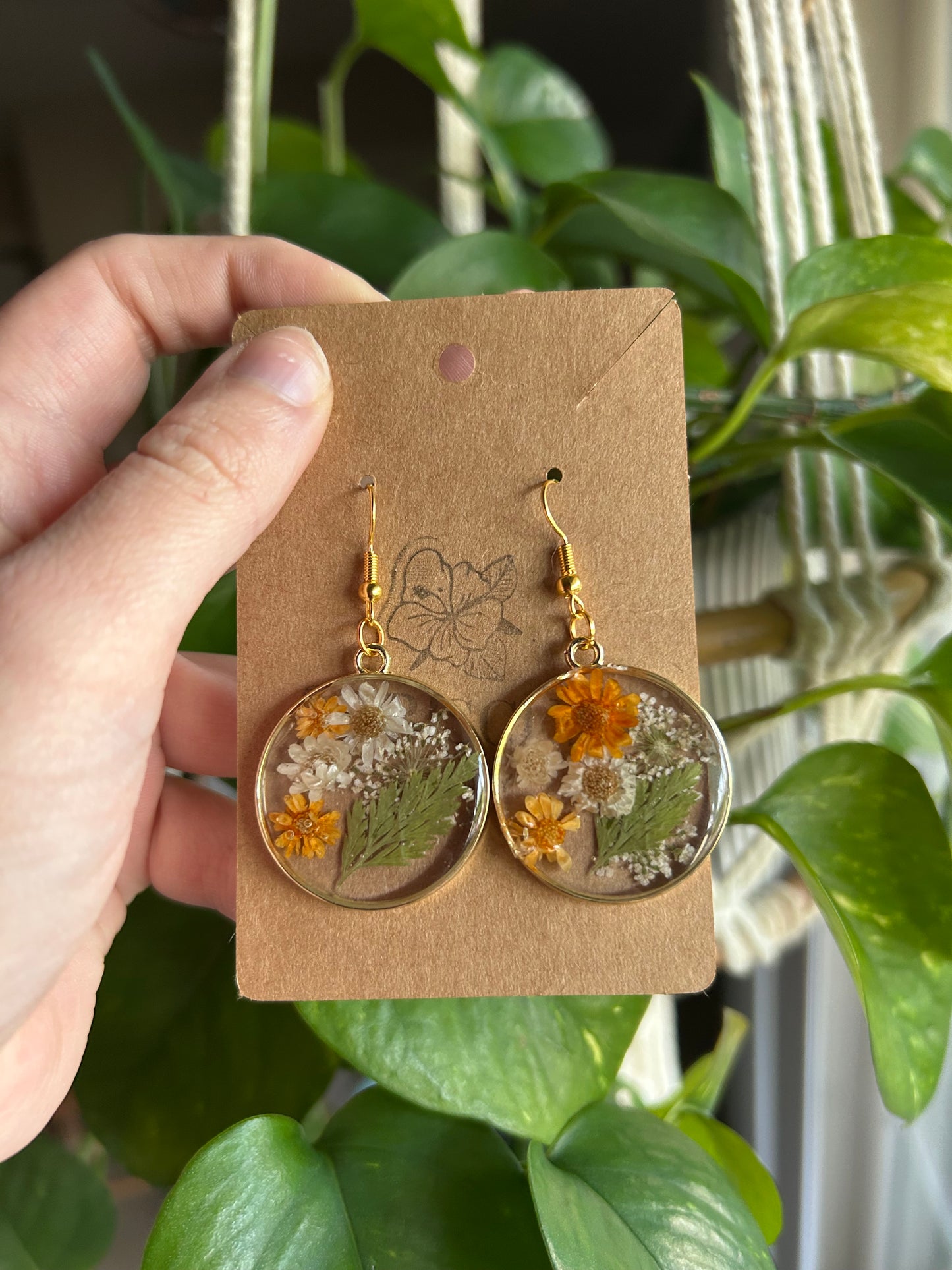 Pressed Orange/White Floral Earrings