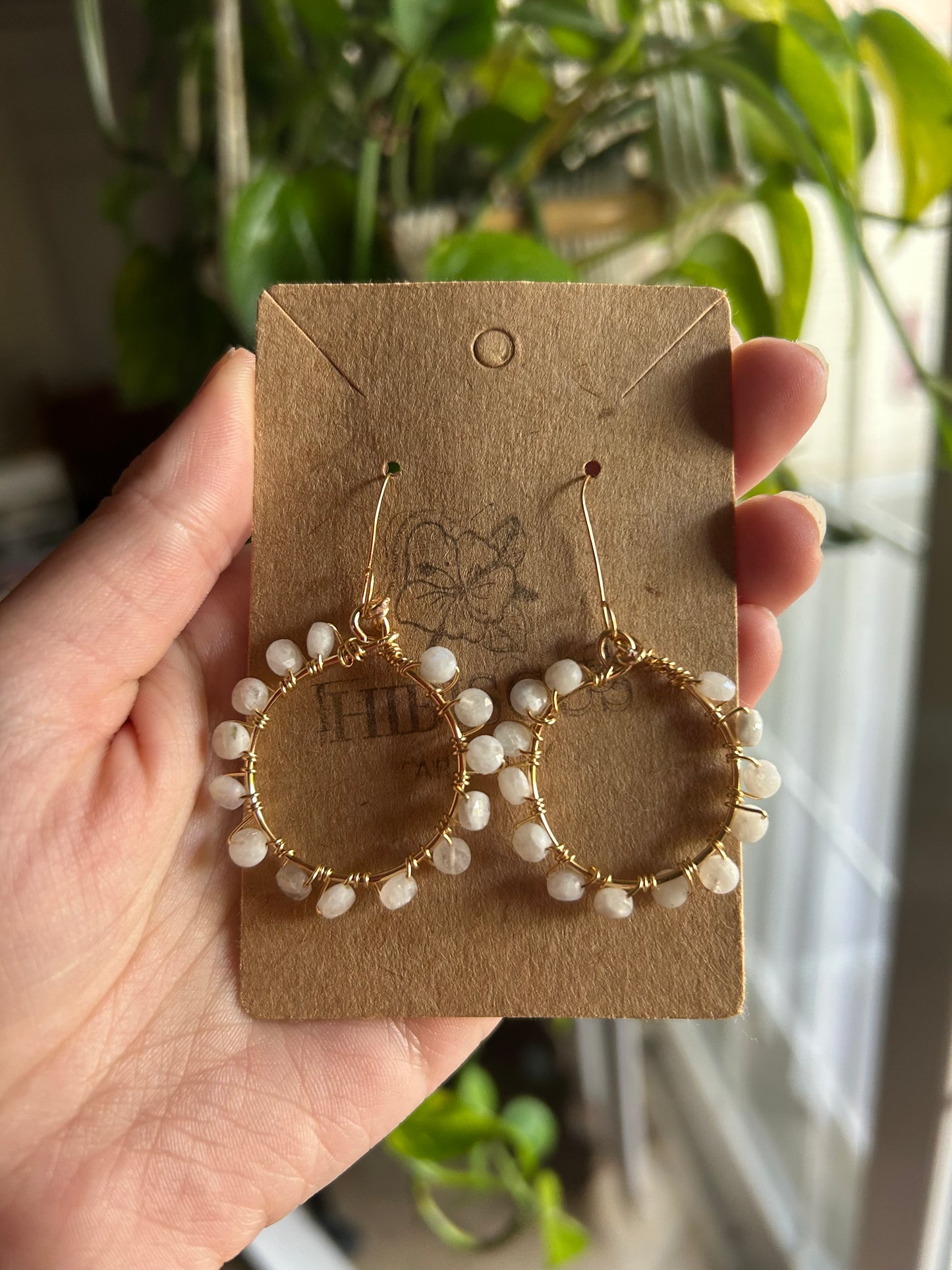 Gold Moonstone Hoop Earrings