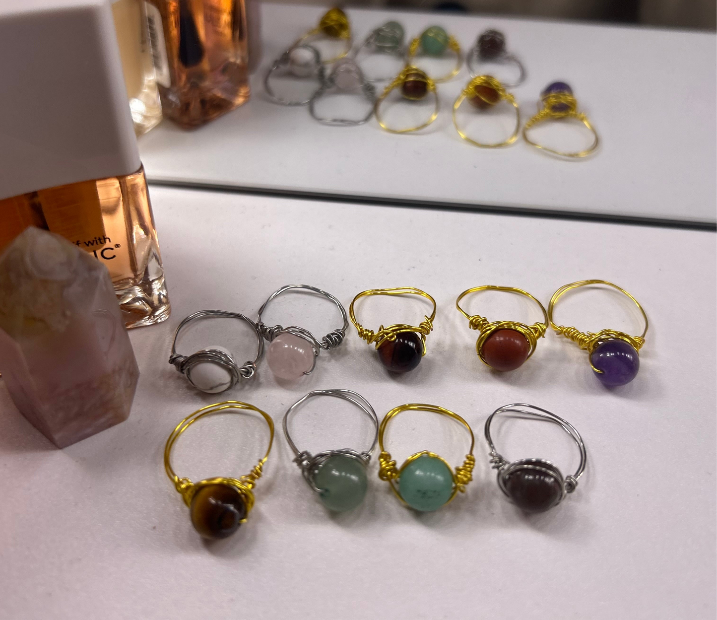 Crystal Wire Wrap Rings -8mm Bead, 0.5mm wire