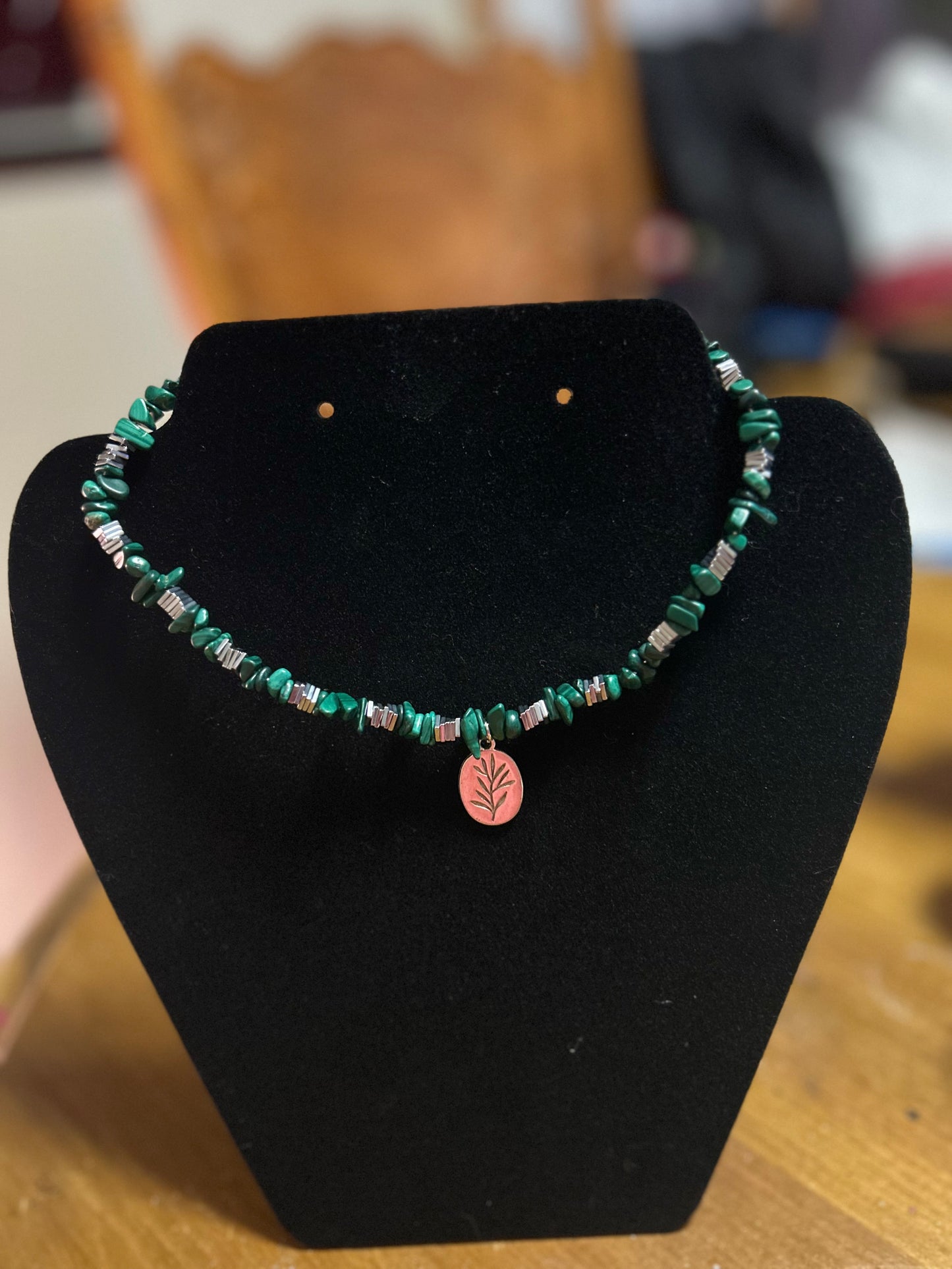 14” Beaded Choker - Malachite & Hematite