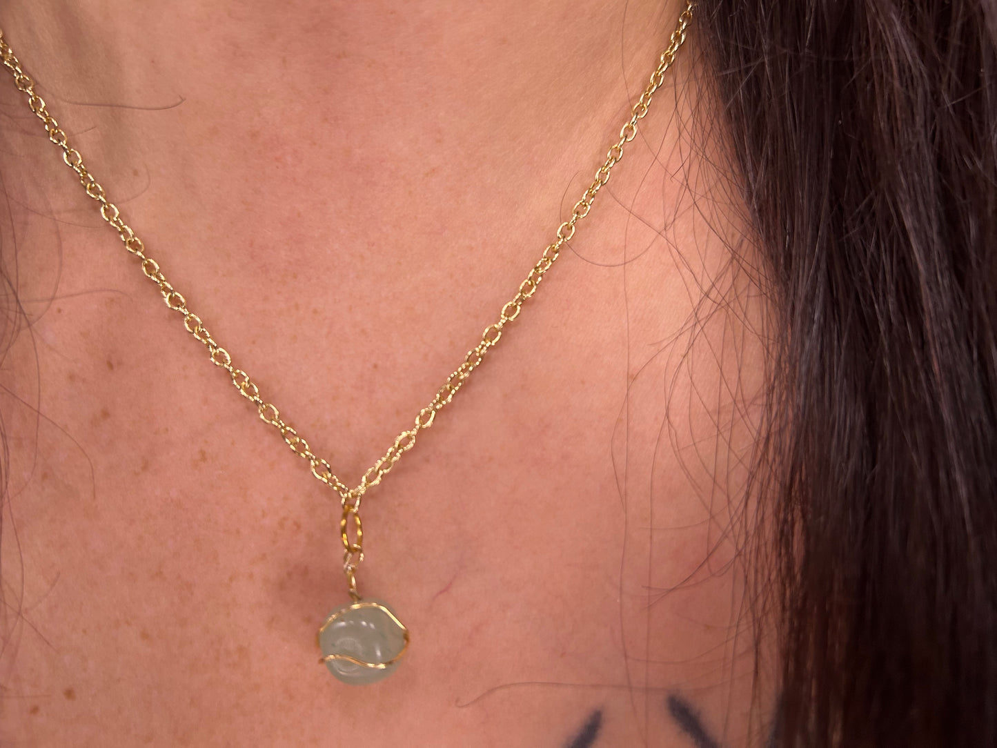 Green Aventurine Wire Wrapped 18” Gold Necklace
