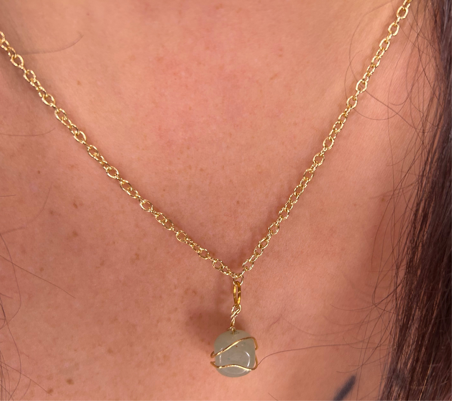 Green Aventurine Wire Wrapped 18” Gold Necklace