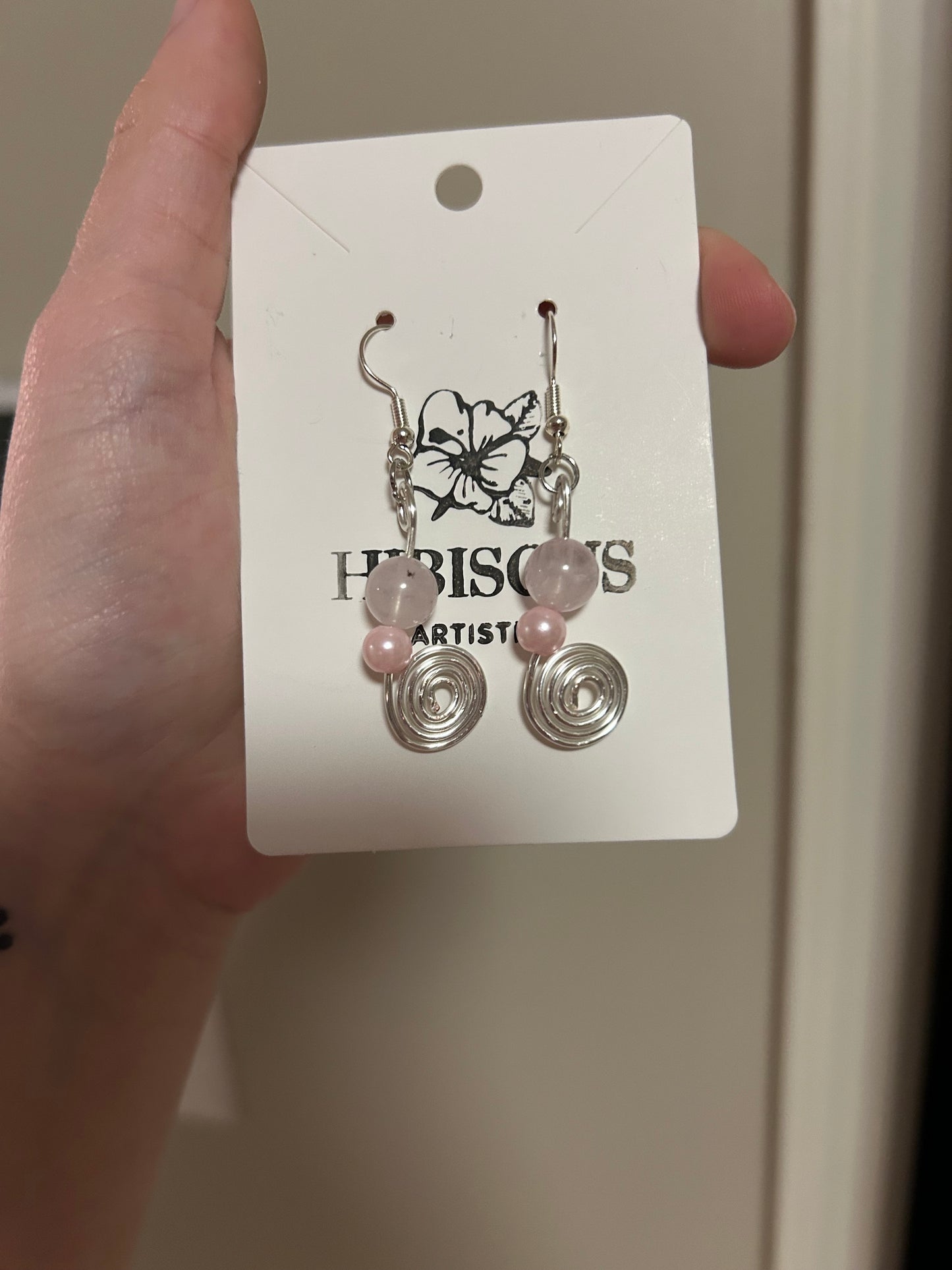 Rose Quartz Silver Spiral Earrings