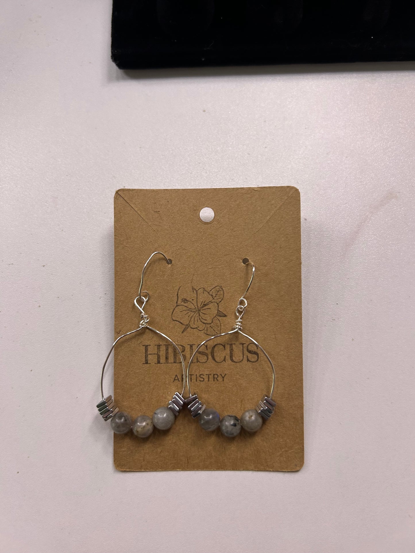 Silver Wire Wrapped Hoops - Labradorite