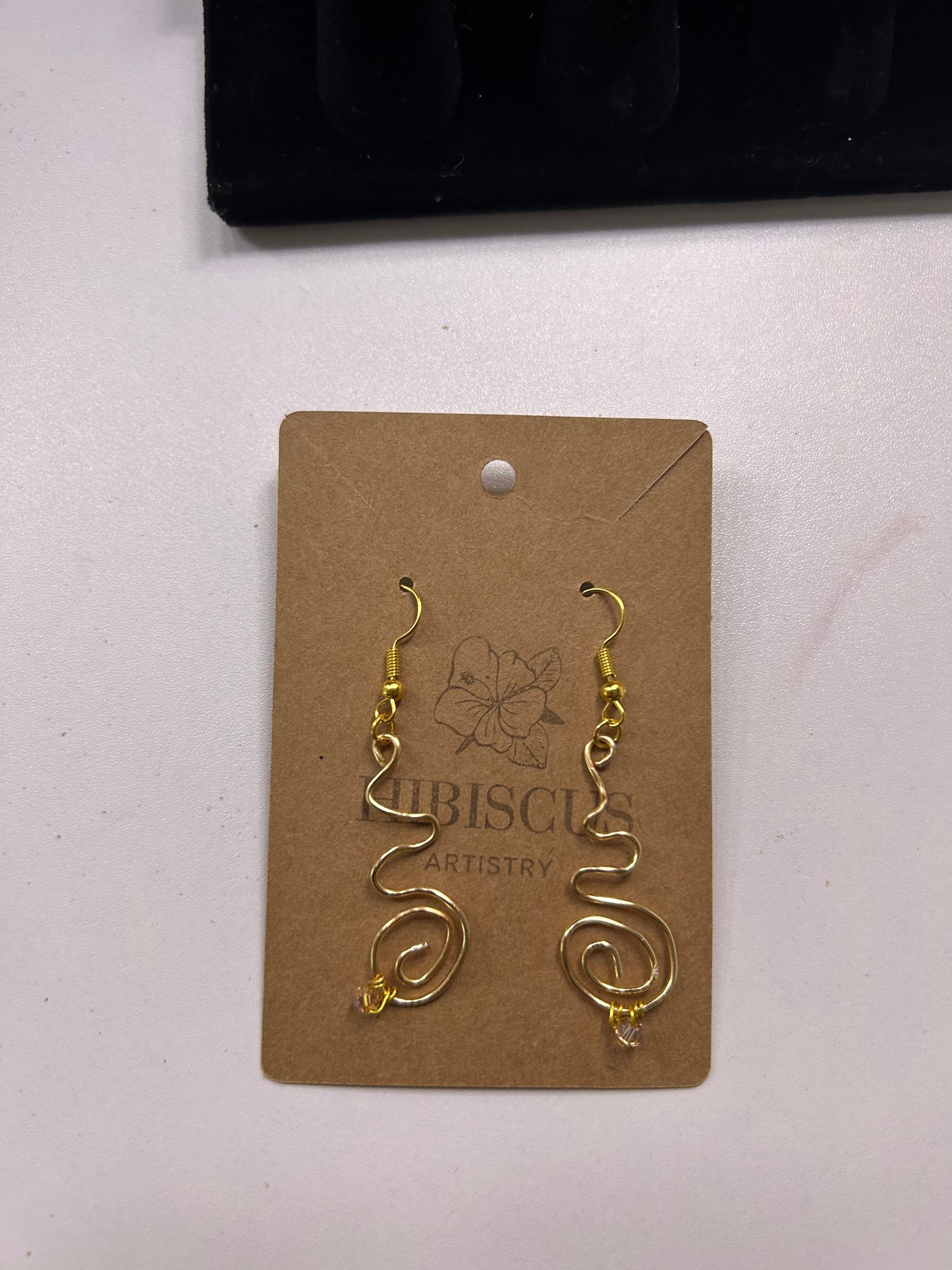 Gold Spiral Earrings w/ Glass Bead