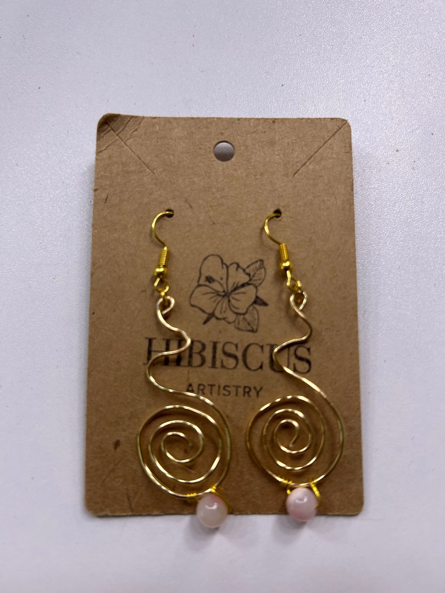 Gold Wire Spiral Earrings - Watermelon Quartz (Pink)