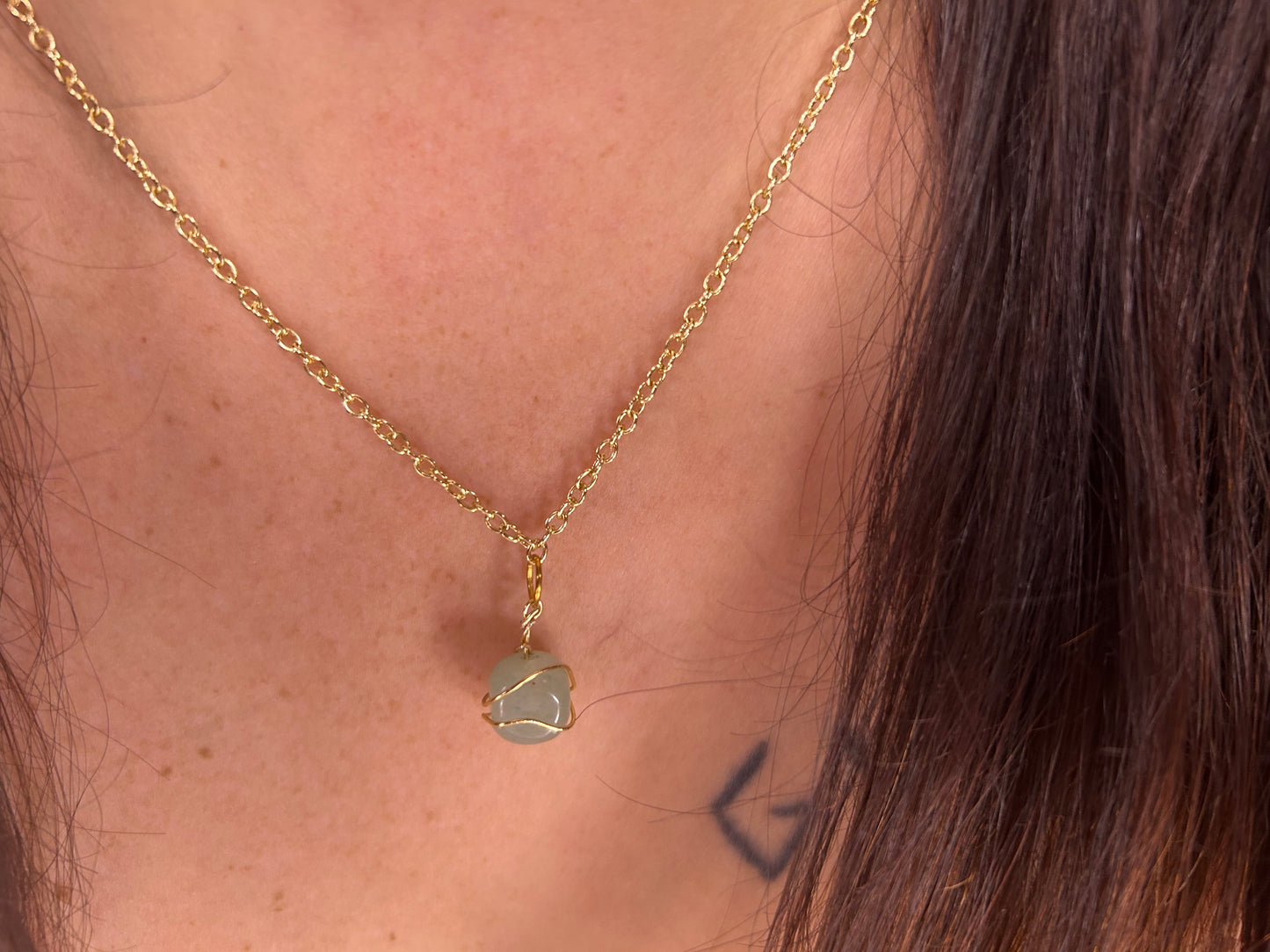 Green Aventurine Wire Wrapped 18” Gold Necklace