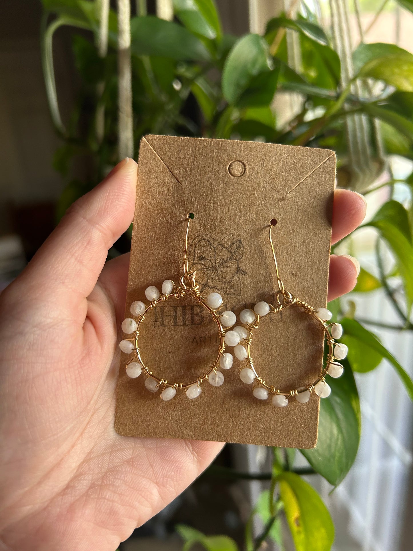 Gold Moonstone Hoop Earrings
