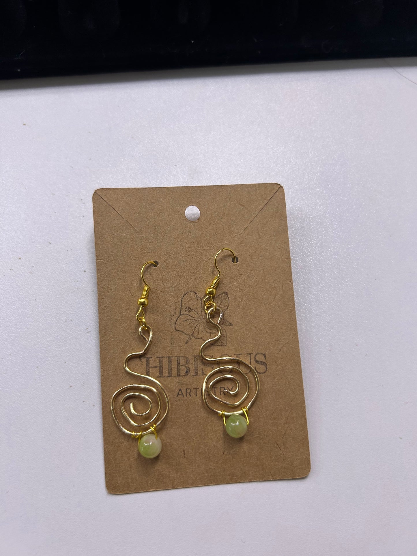 Gold Spiral Earrings - Watermelon Quartz (Green)