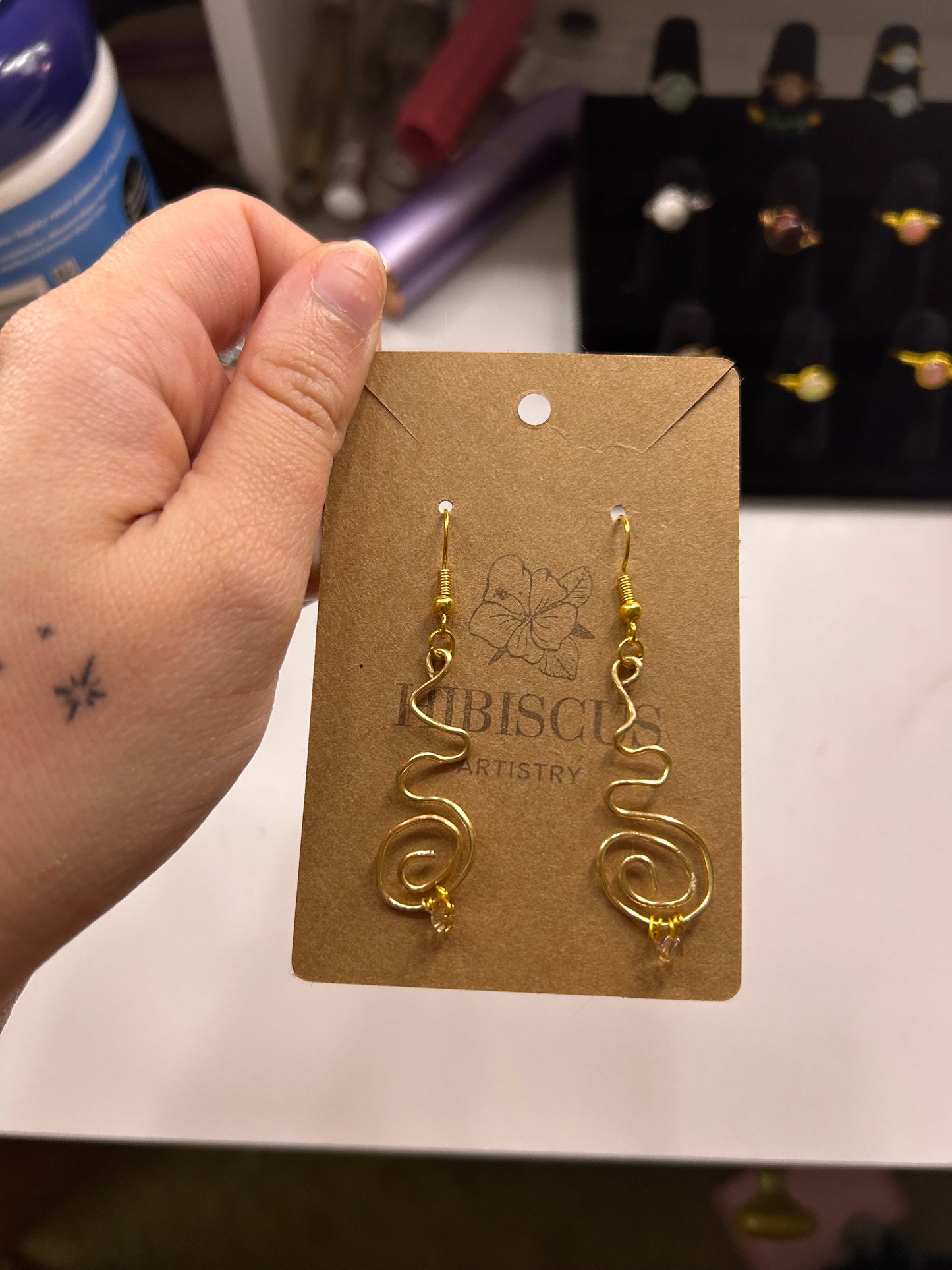 Gold Spiral Earrings w/ Glass Bead