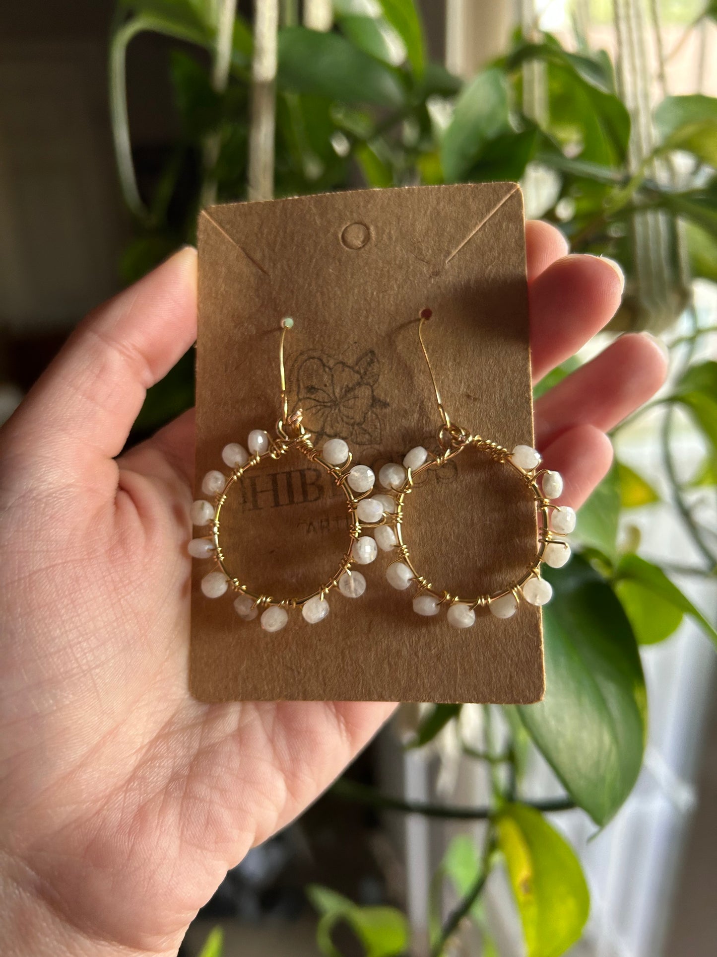 Gold Moonstone Hoop Earrings