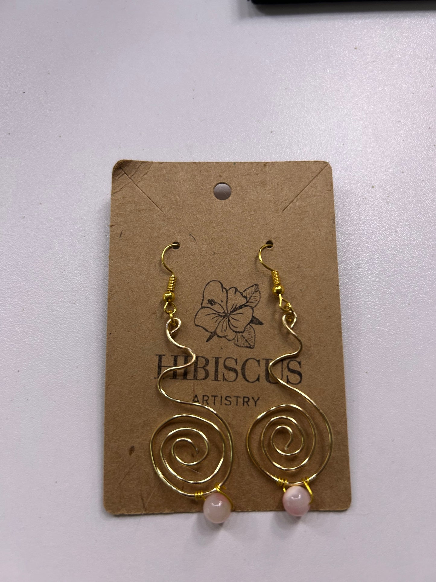 Gold Wire Spiral Earrings - Watermelon Quartz (Pink)