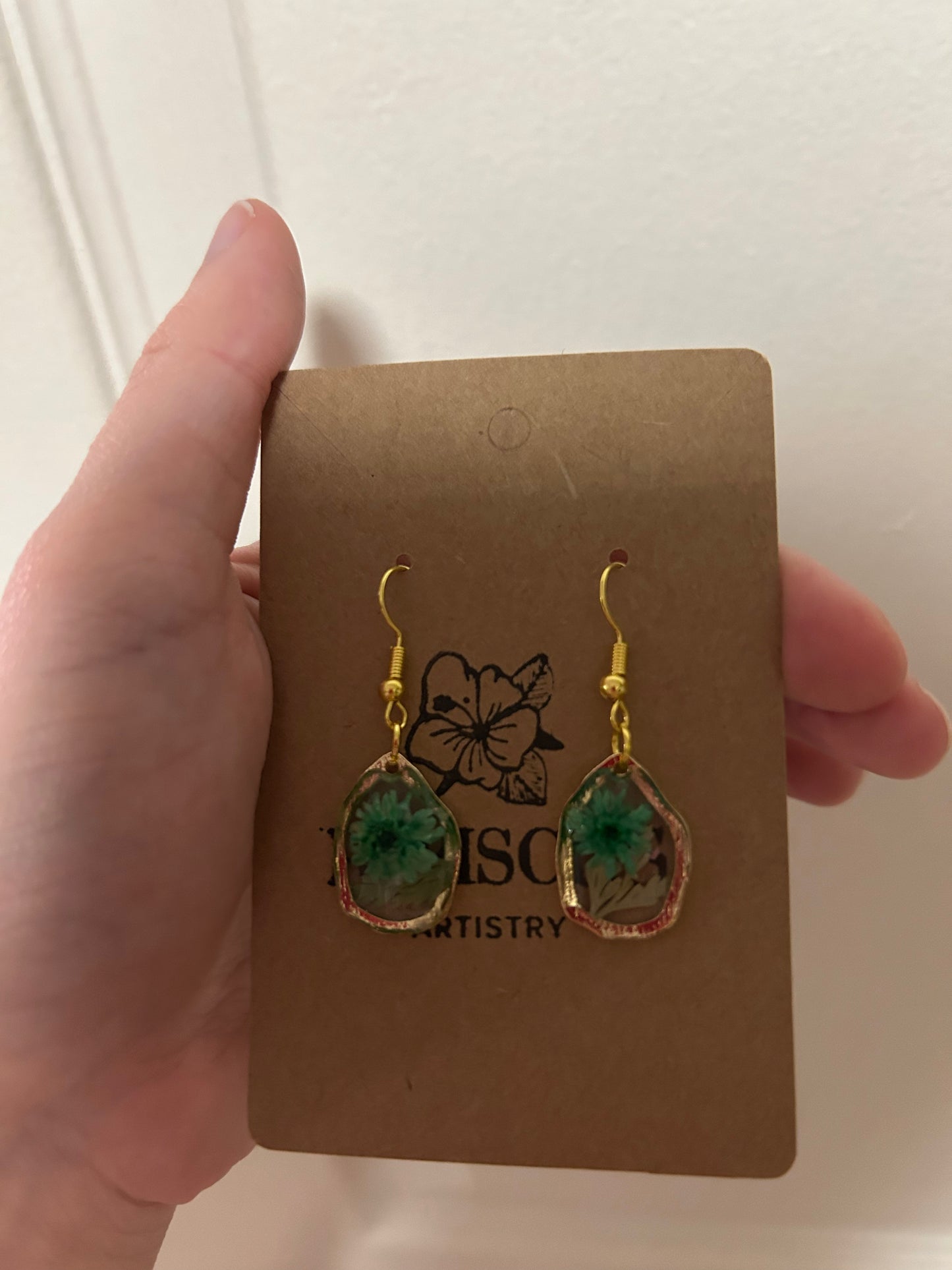 Small Gold Drop Earrings - Blue Florals