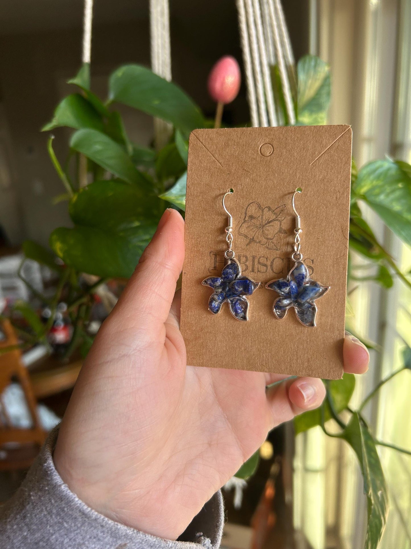 Silver Starfish Earrings - Lapis Lazuli