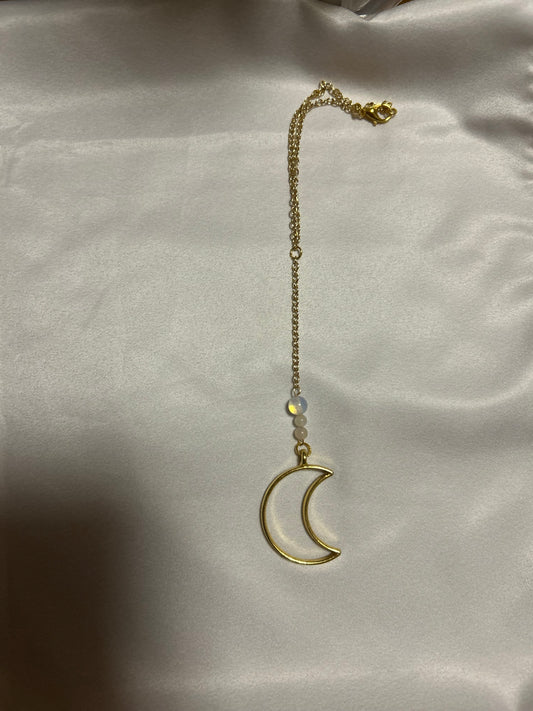 Gold Opalite Moon Car Charm