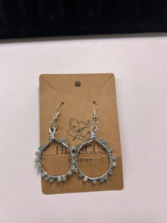 Wire Wrapped Silver Amazonite Earrings