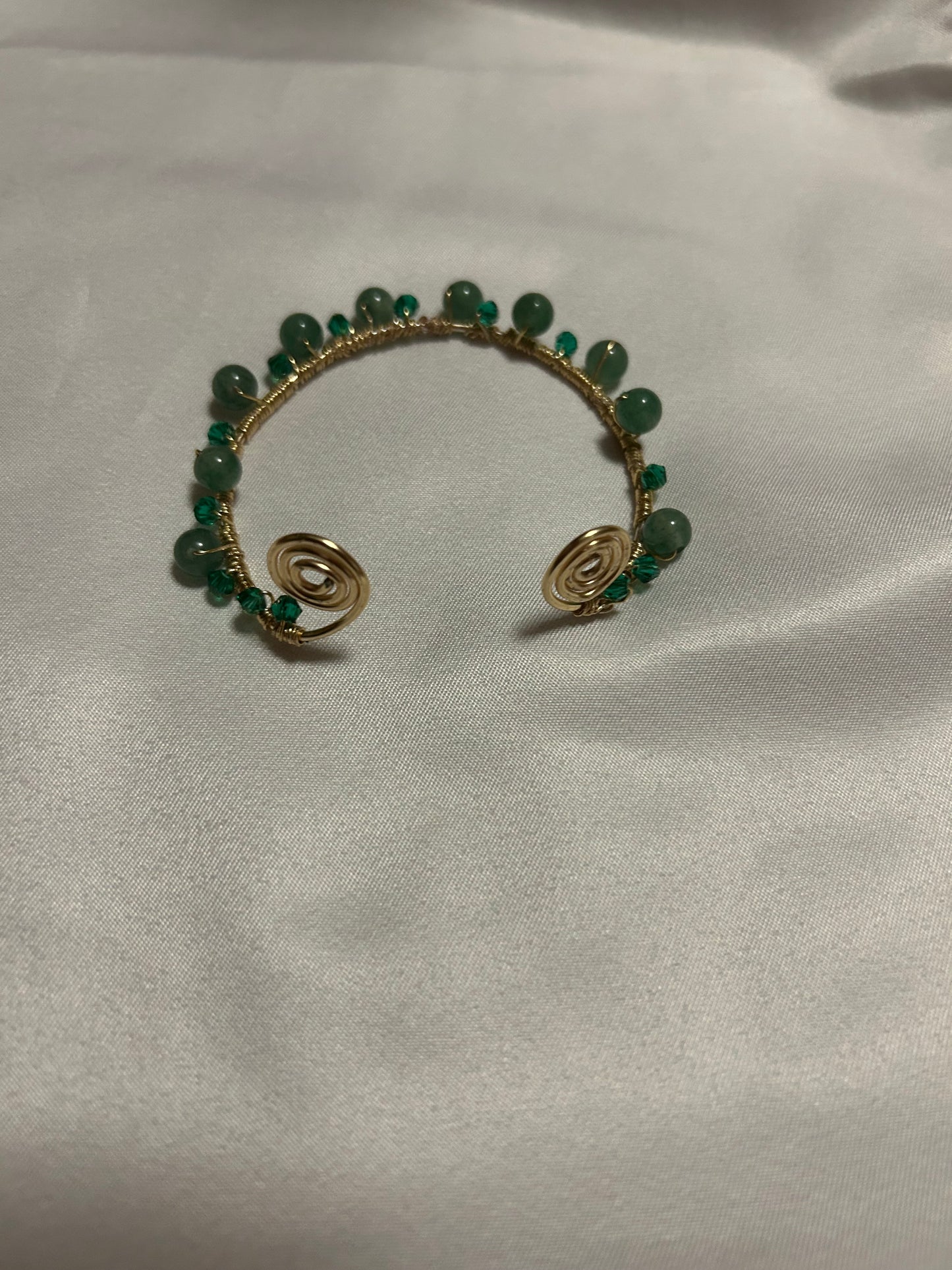 Adjustable Spiral Bracelet Cuff- Green Aventurine (Gold)