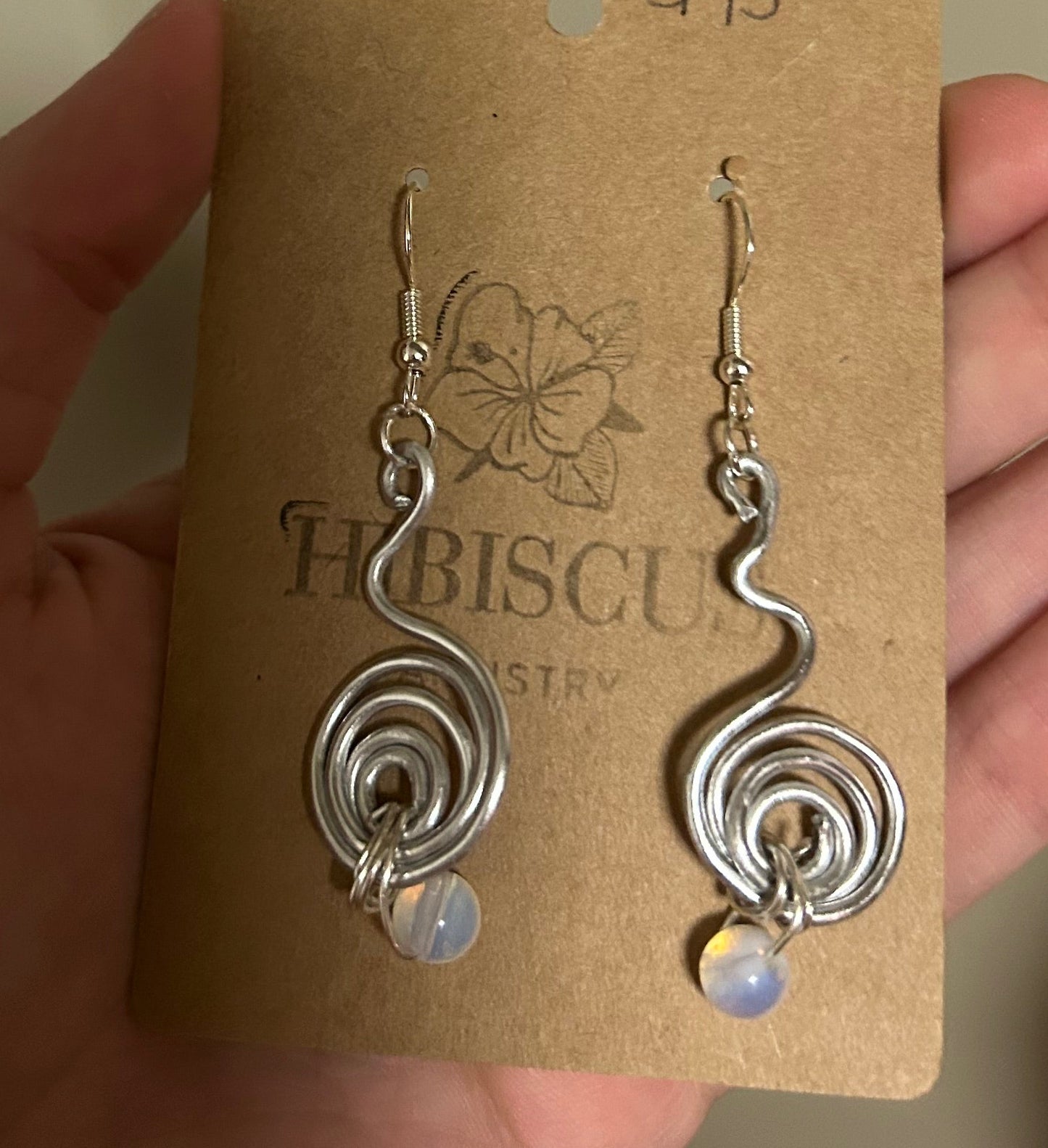 Silver Spiral Earrings - Opalite