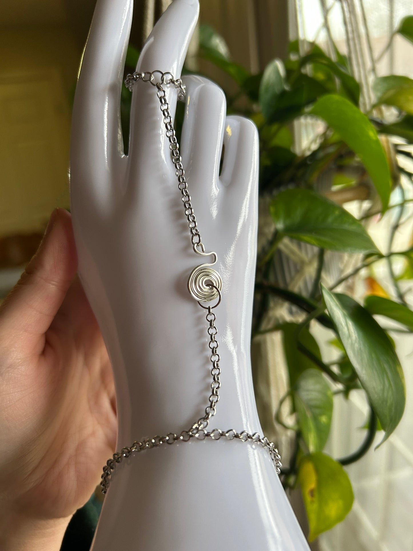 Silver Spiral Hand Chain