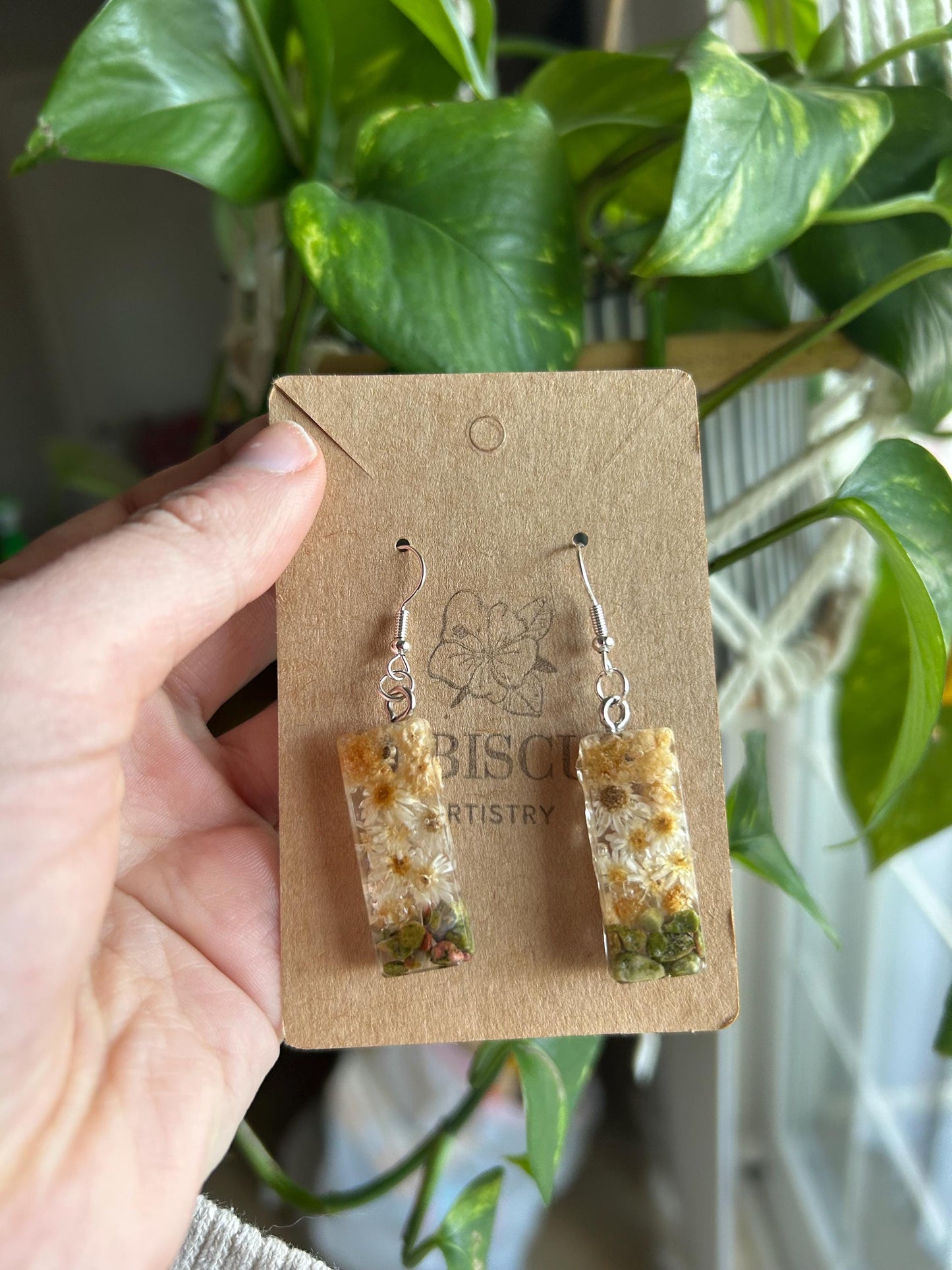 White Daisy & Unakite Earrings