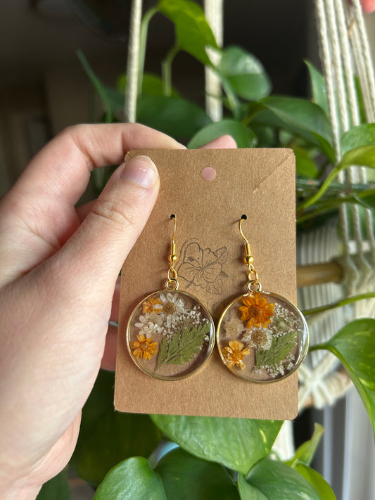 Pressed Orange/White Floral Earrings