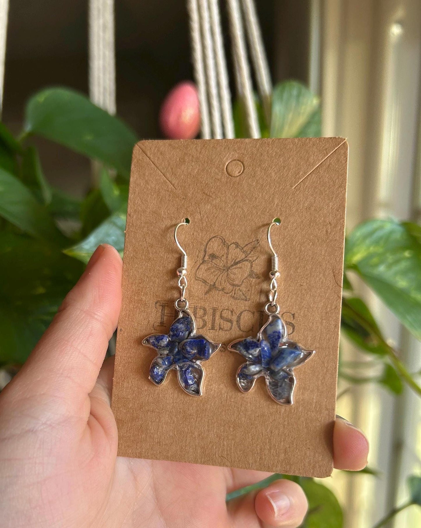 Silver Starfish Earrings - Lapis Lazuli