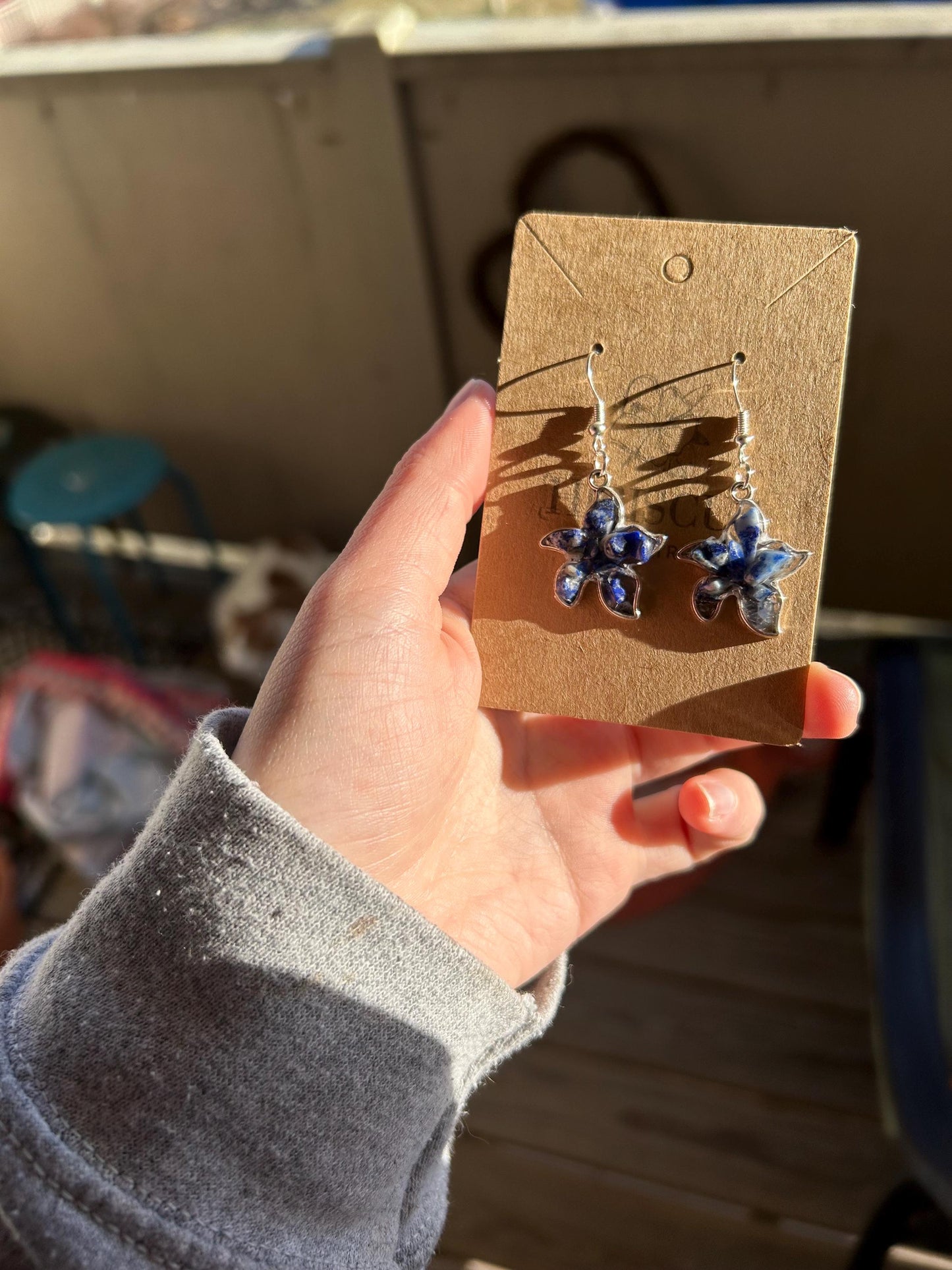 Silver Starfish Earrings - Lapis Lazuli