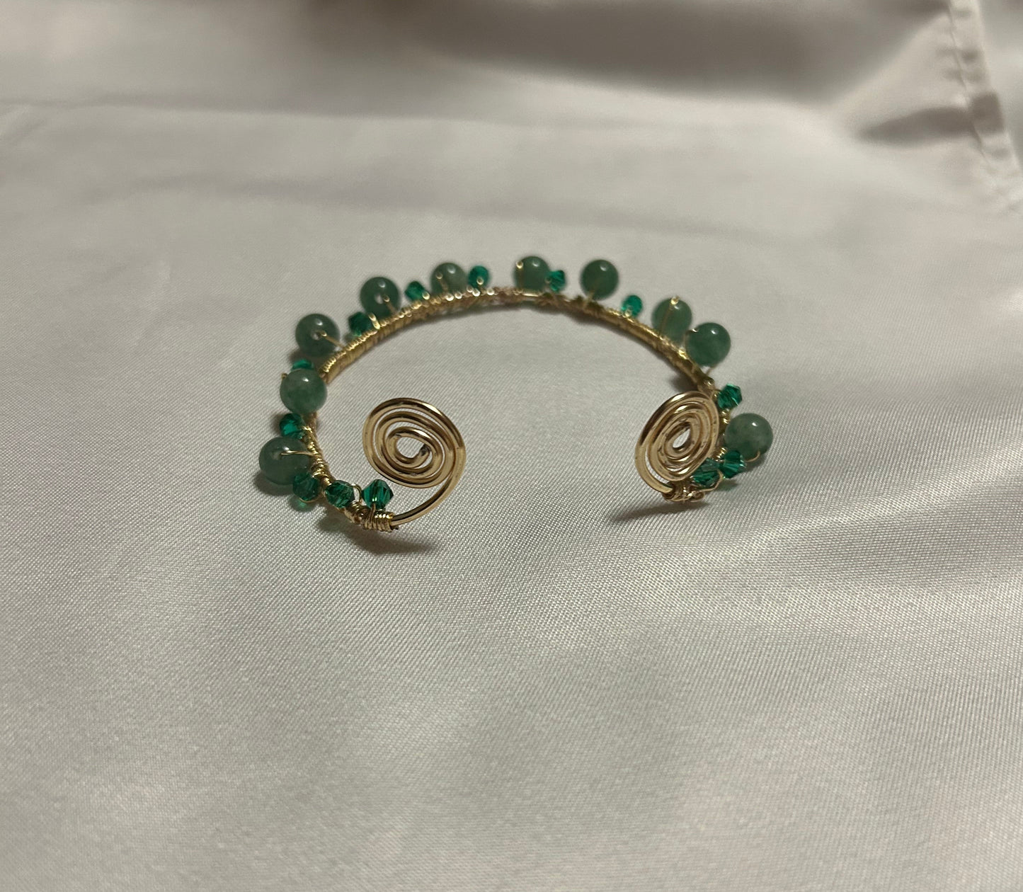 Adjustable Spiral Bracelet Cuff- Green Aventurine (Gold)