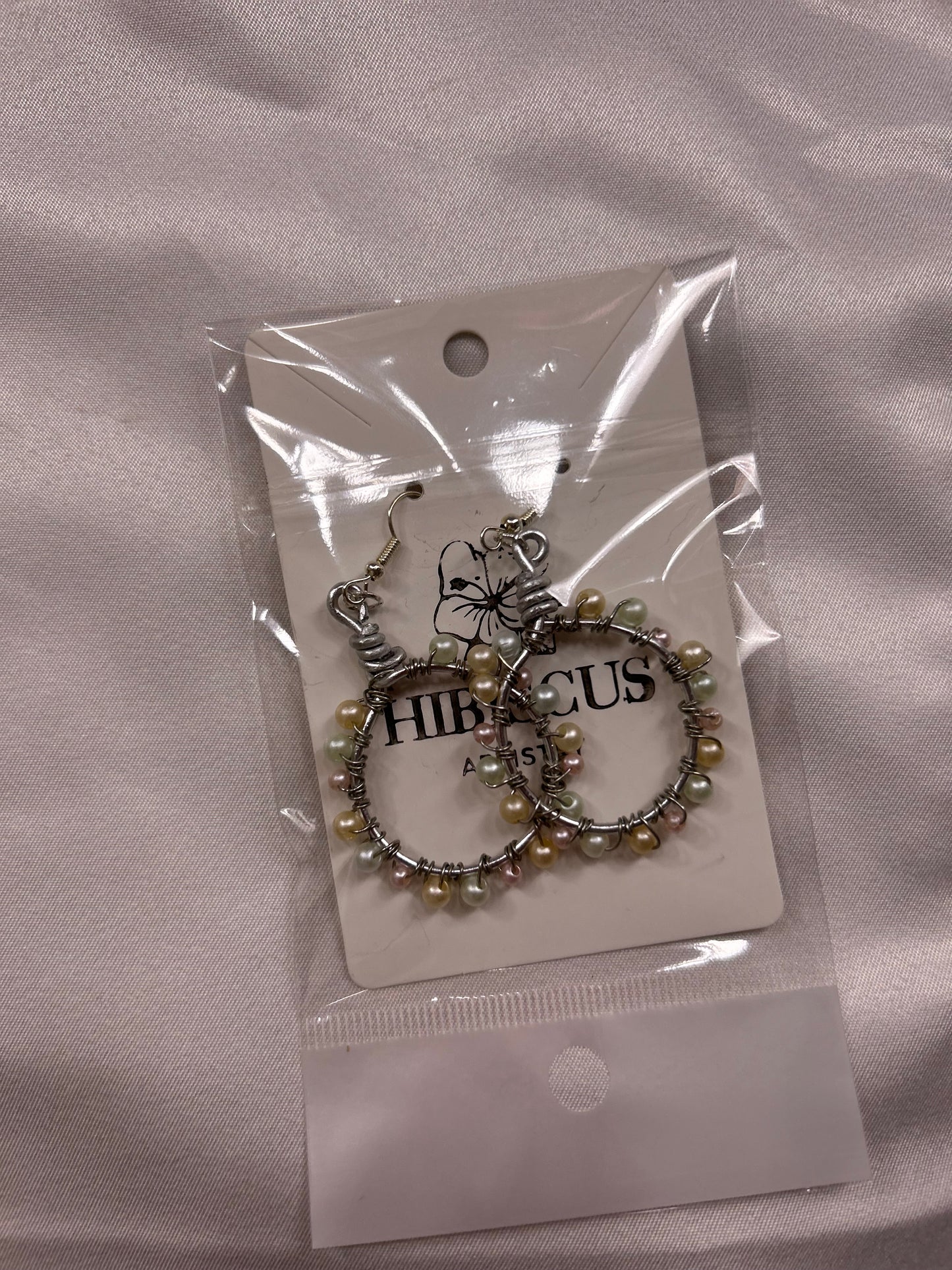 Pastel Pearl Hoop Earrings - Silver