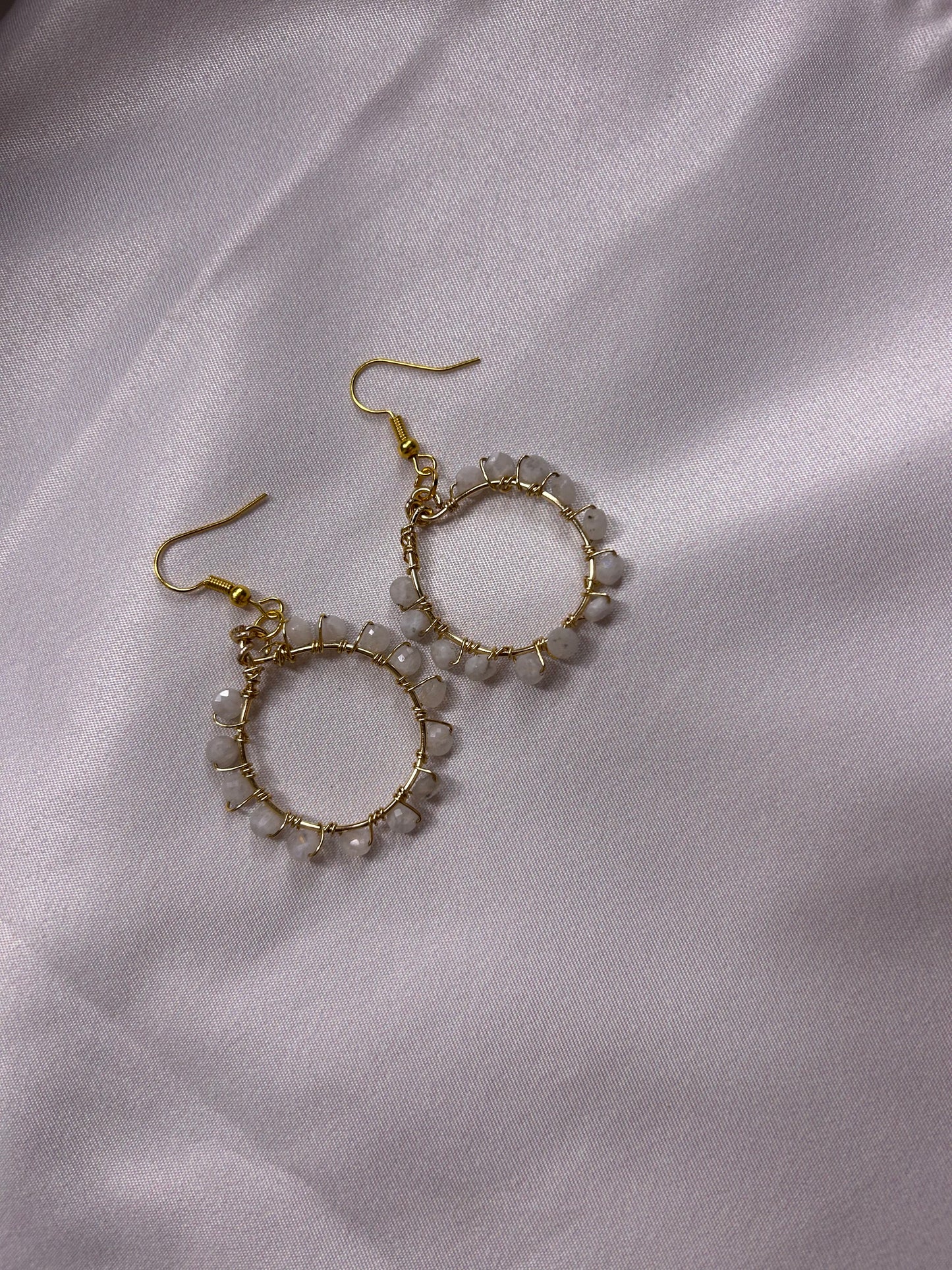 Gold Moonstone Hoop Earrings