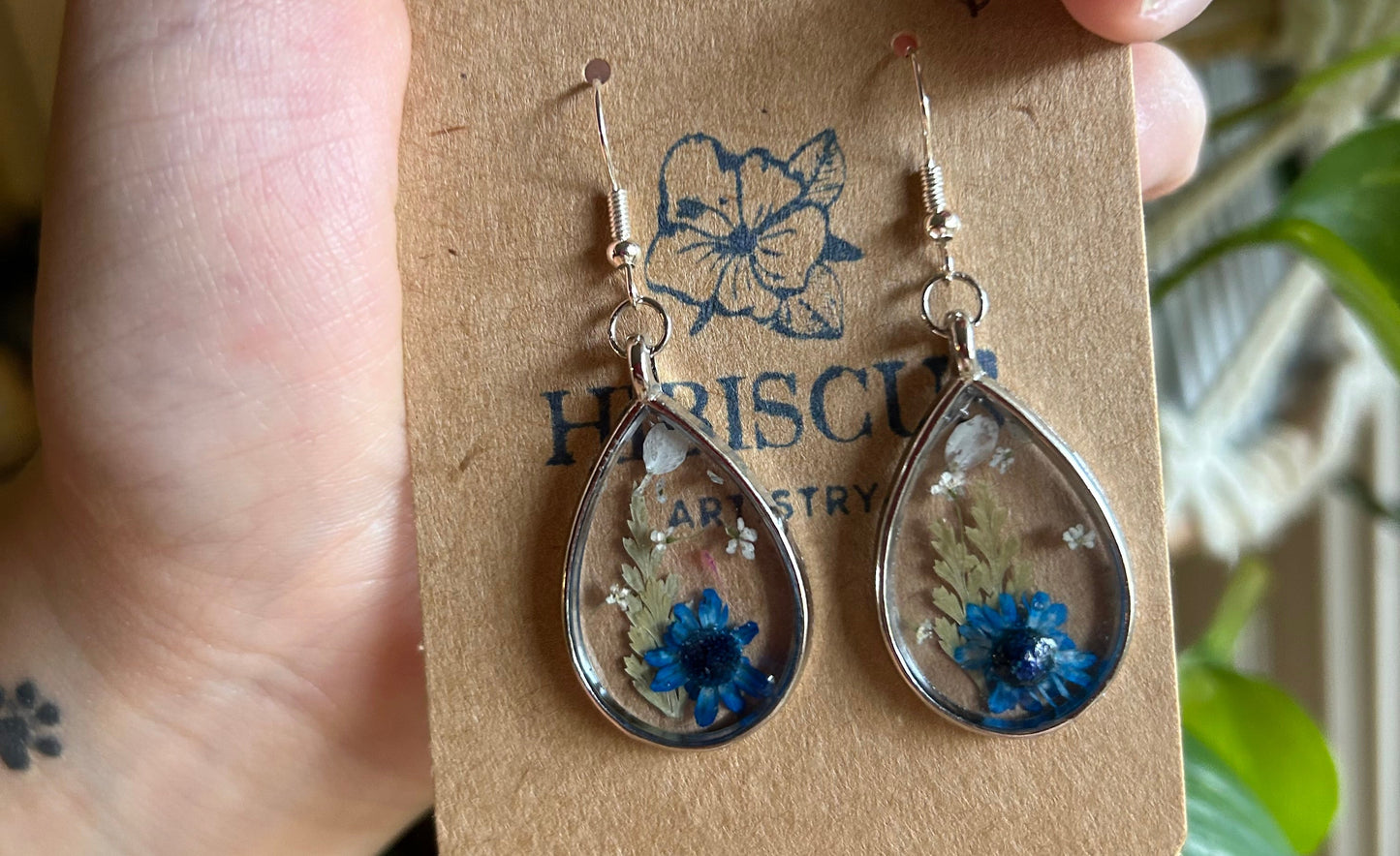 Blue Floral Drop Earrings