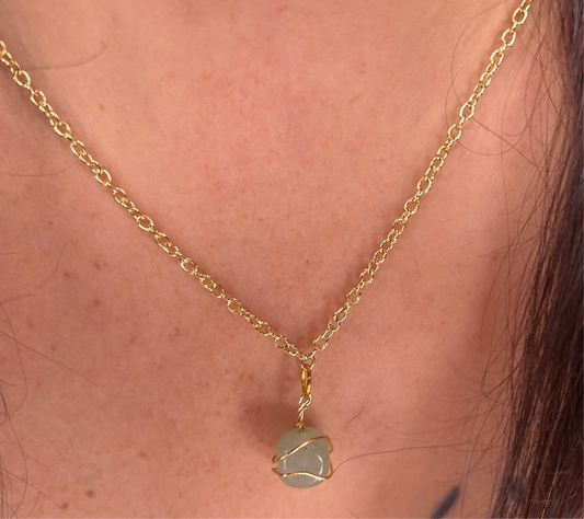 Green Aventurine Wire Wrapped 18” Gold Necklace