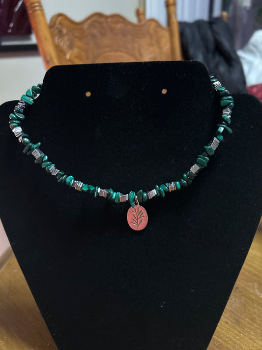 14” Beaded Choker - Malachite & Hematite