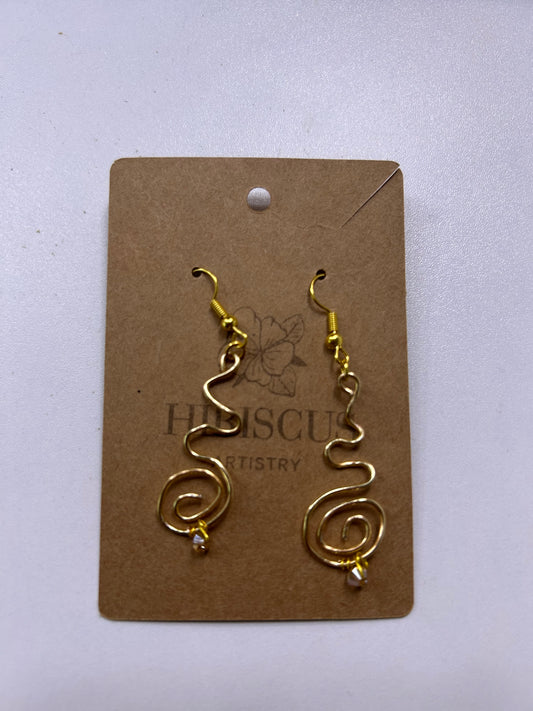 Gold Spiral Earrings w/ Glass Bead