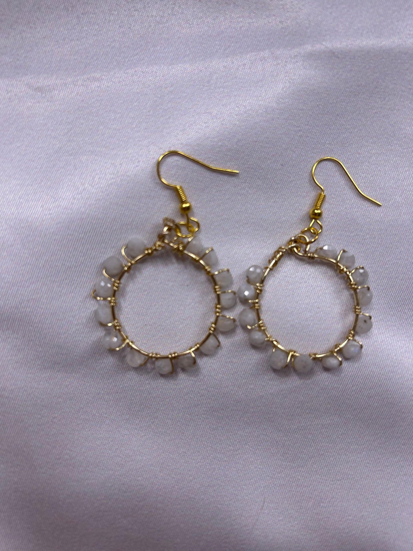 Gold Moonstone Hoop Earrings