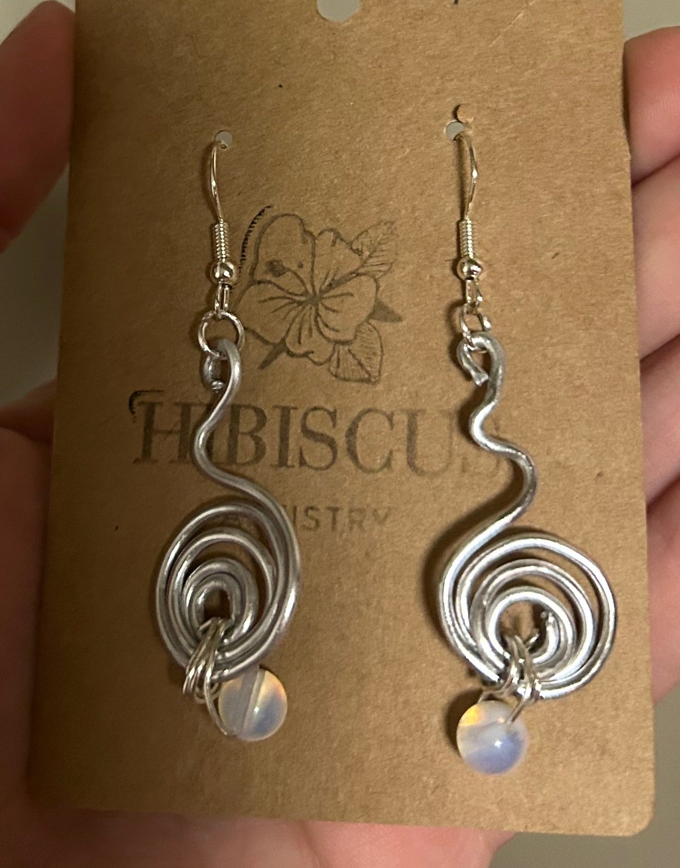 Silver Spiral Earrings - Opalite