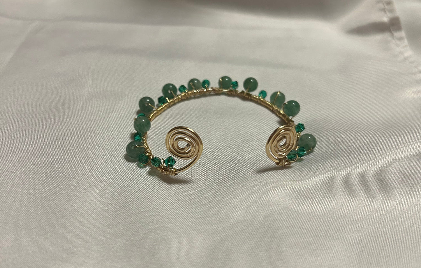 Adjustable Spiral Bracelet Cuff- Green Aventurine (Gold)
