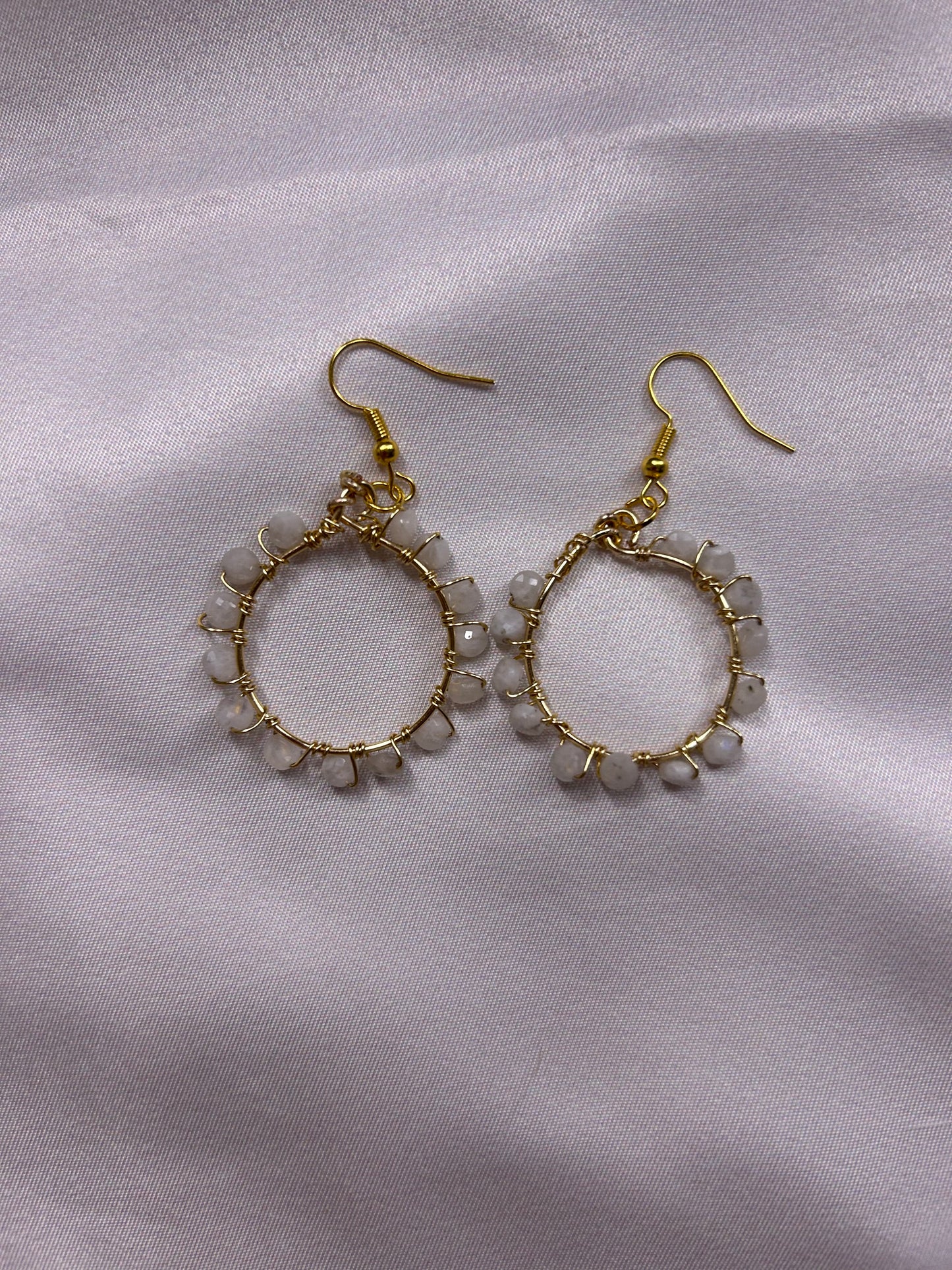 Gold Moonstone Hoop Earrings