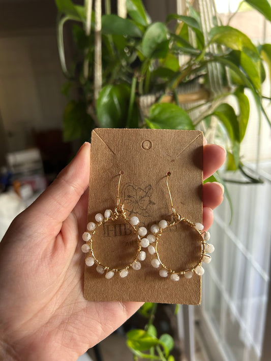 Gold Moonstone Hoop Earrings